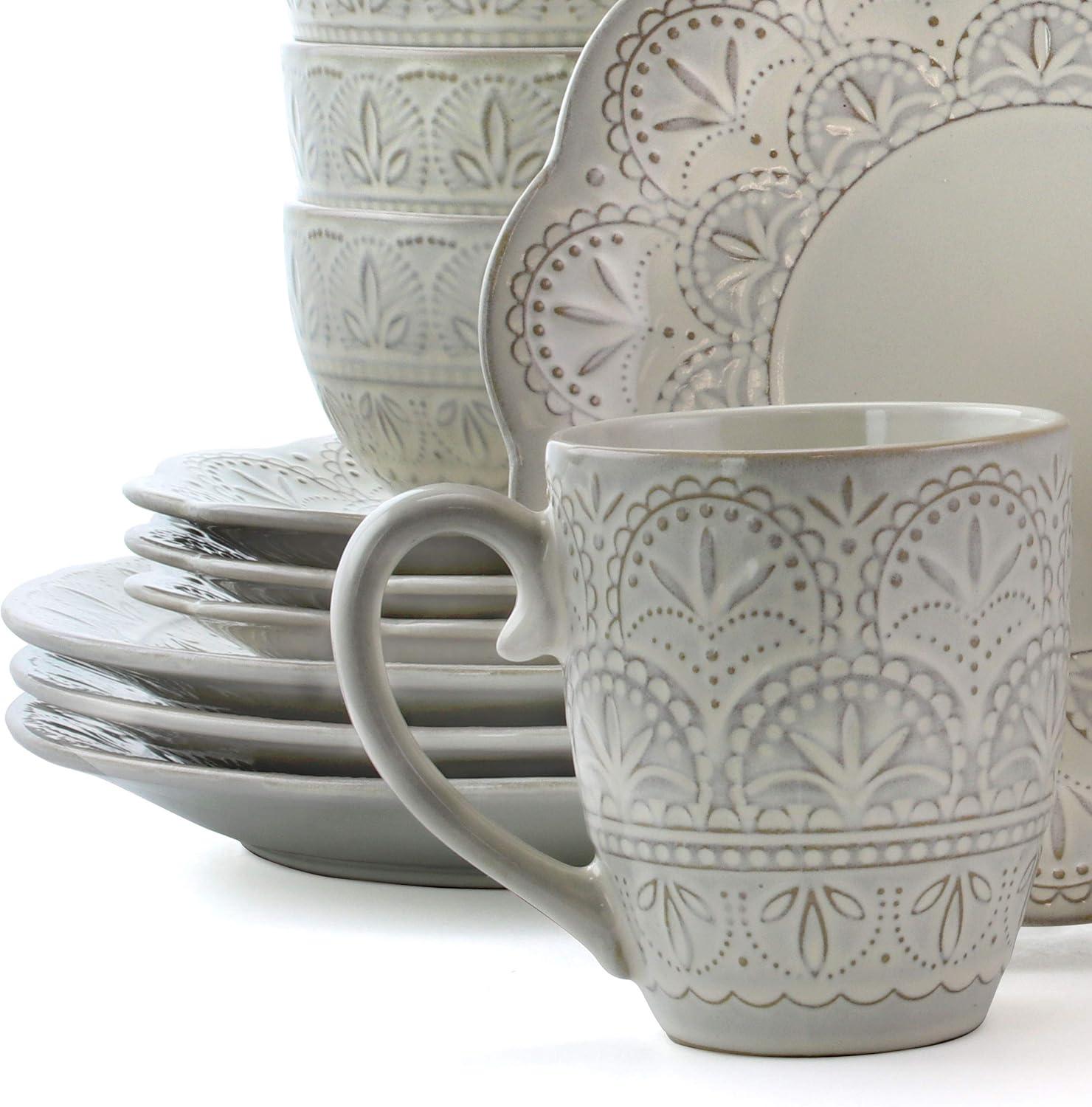 16-Piece Modern White Lace Stoneware Dinnerware Set (Service for 4)