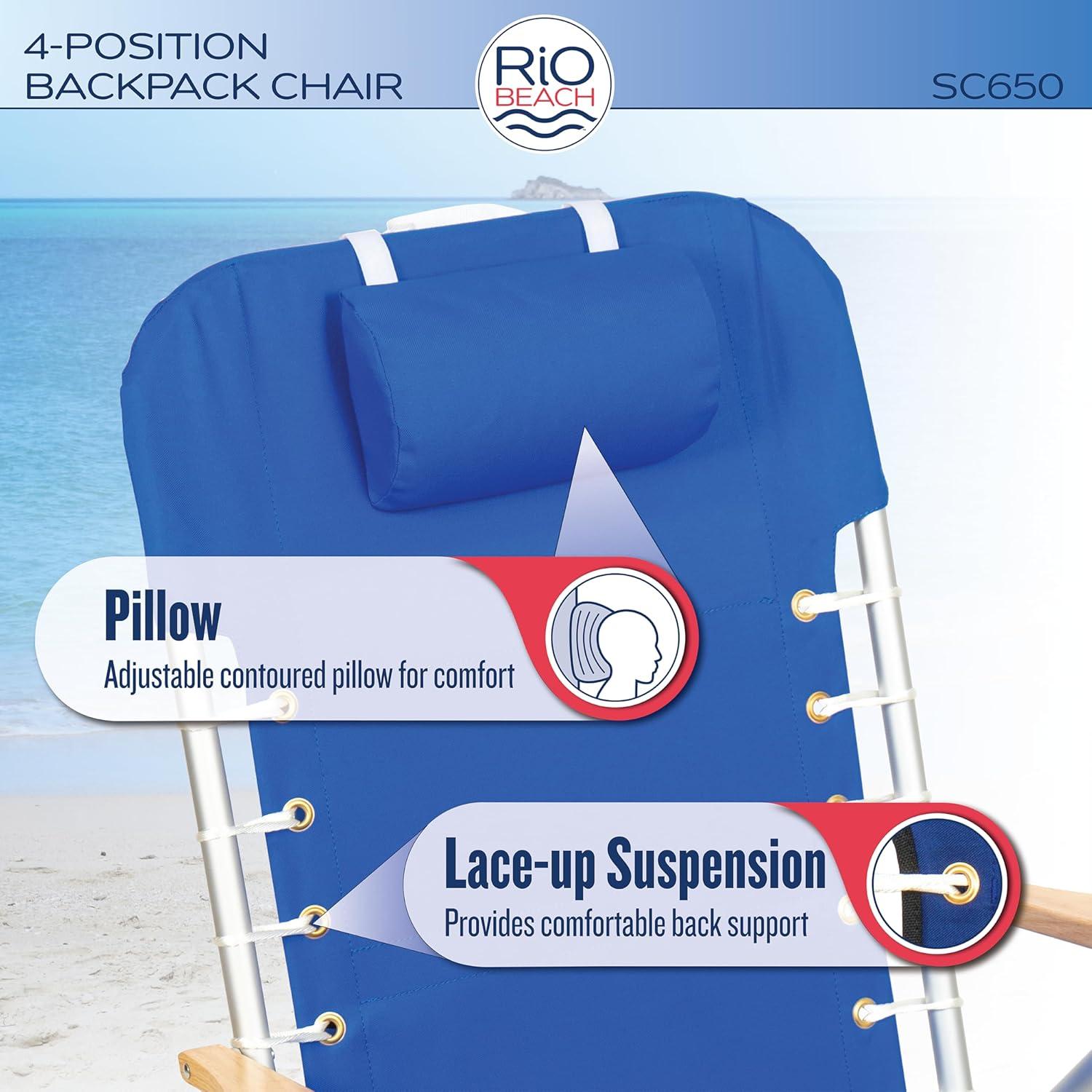 Rio Brands 4-Position Hi-Boy Backpack Beach Chair, Folding Chair for Outdoors, Stripe