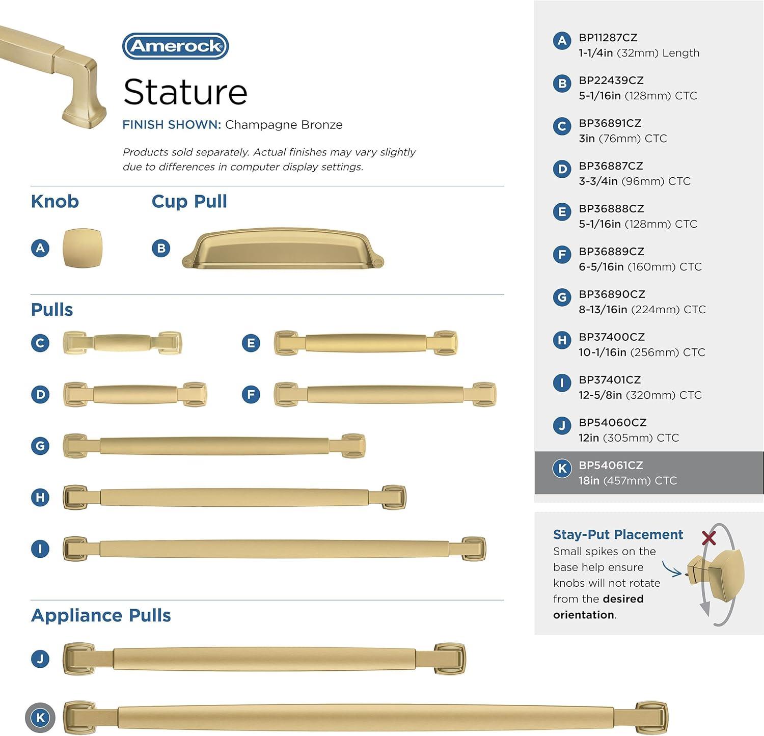 Amerock Stature 18 inch (457mm) Center-to-Center Champagne Bronze Appliance Pull