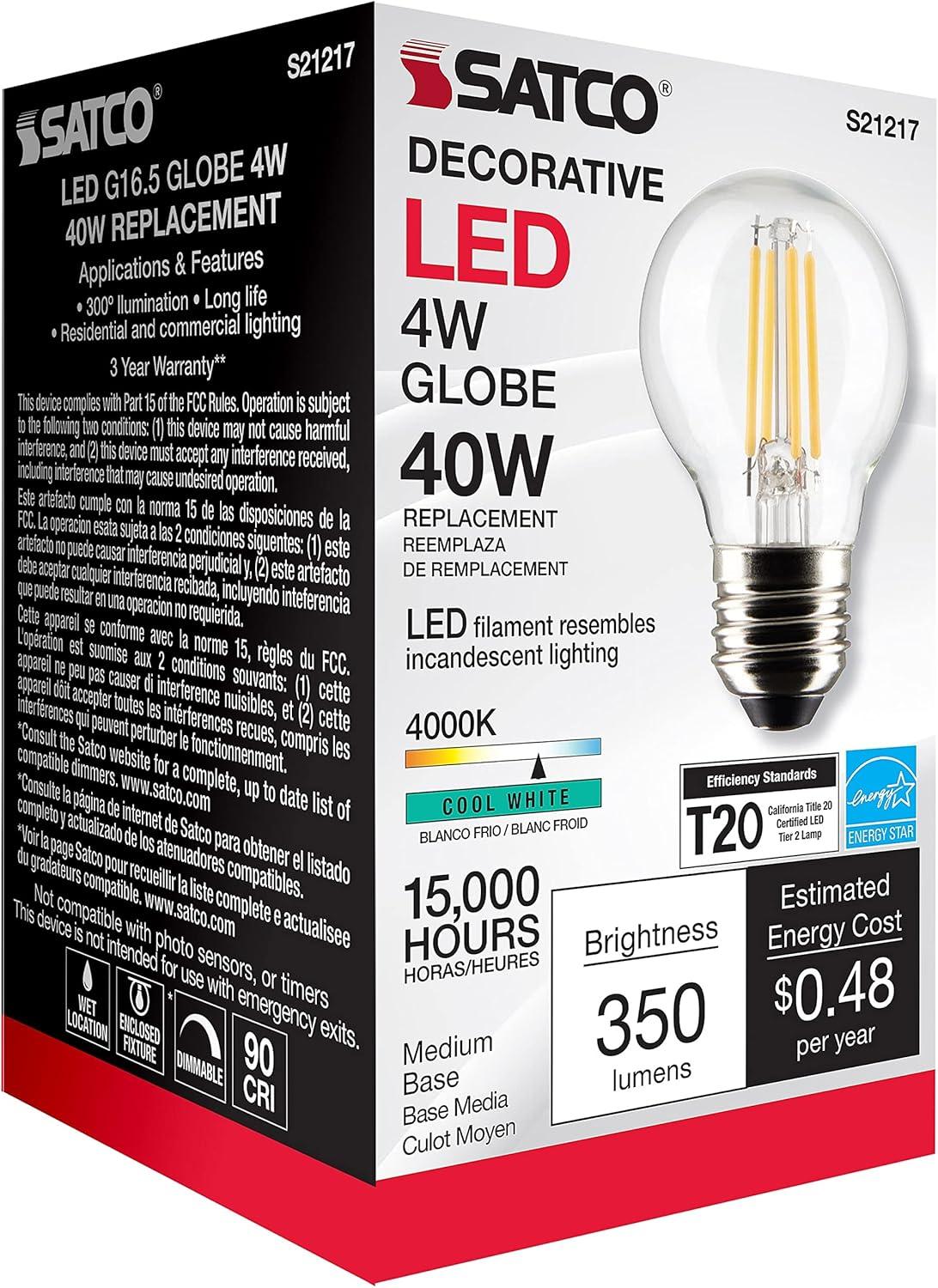 40 Watt Equivalent G16.5 E26/Medium (Standard) Dimmable 4000K LED Bulb
