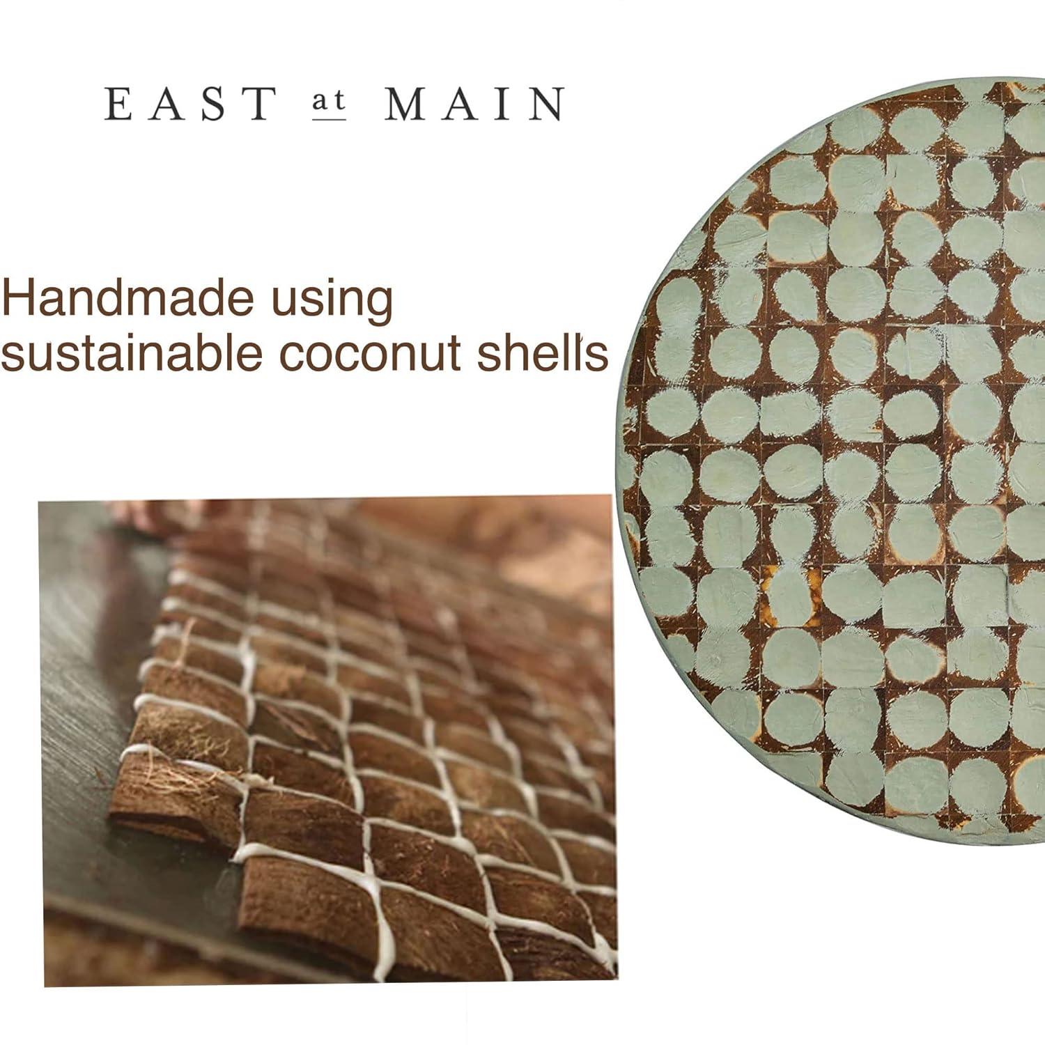 Sage Green Round Coconut Shell Mosaic Wood Side Table