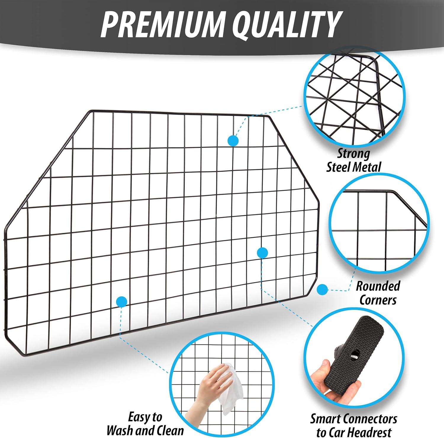 Car Dog Universal Pet Barrier - Zone Tech Premium Quality Black Heavy Duty Coated Wire Adjustable Mounted Headrest Barrier for Pet/Dog Safety