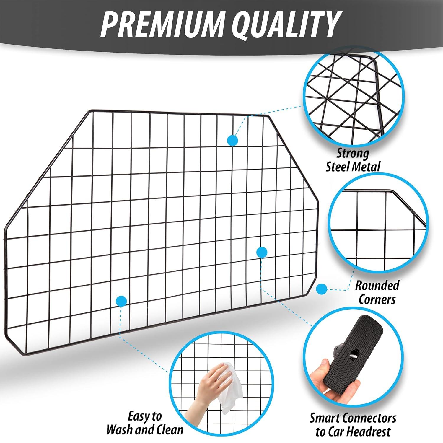 Car Dog Universal Pet Barrier - Zone Tech Premium Quality Black Heavy Duty Coated Wire Adjustable Mounted Headrest Barrier for Pet/Dog Safety