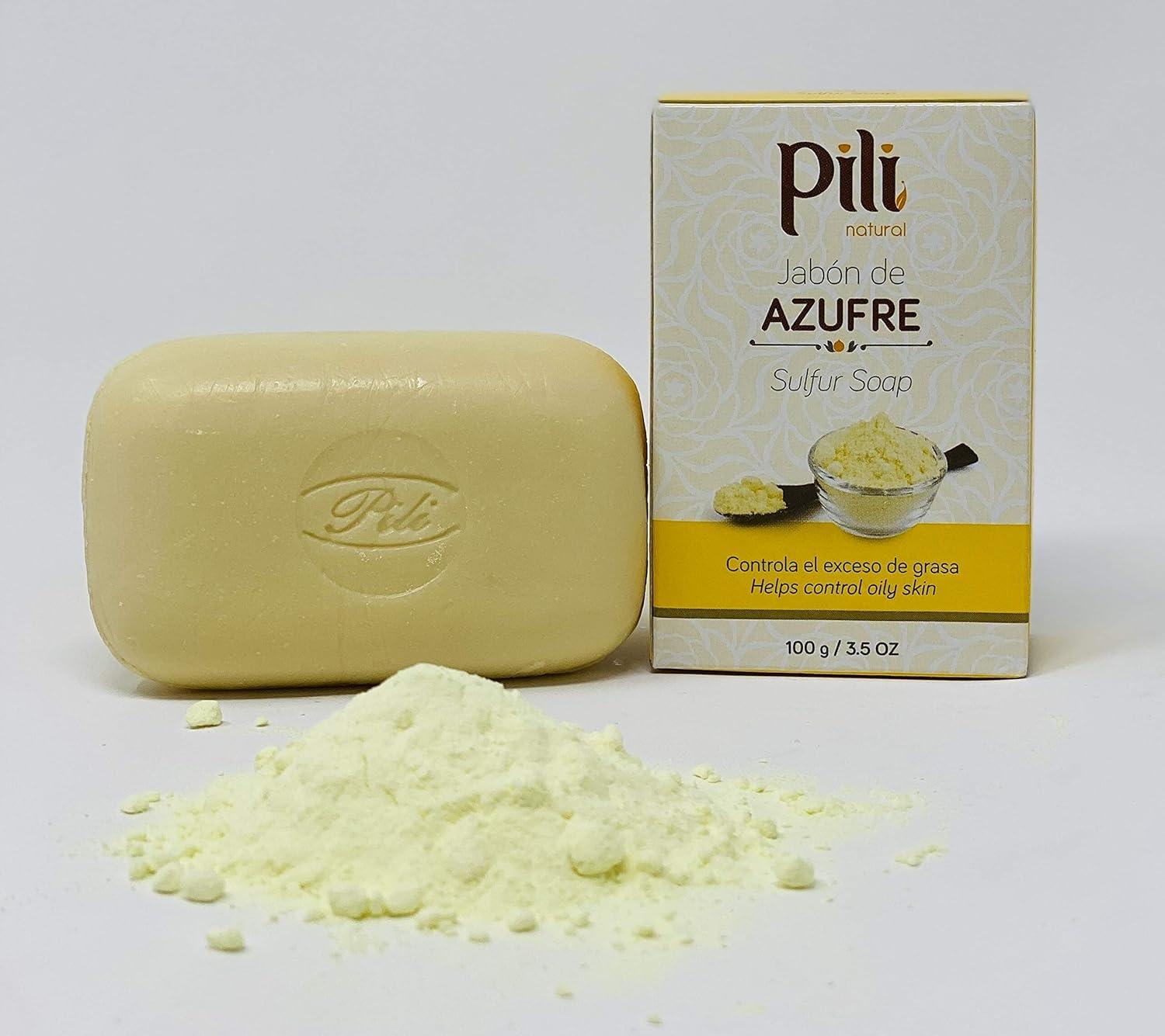 Pili Natural Sulfur Soap Bars (3 Pack) Jabón de azufre - Deep Cleansing and Oil-Control Formula for All Skin Types - Maintain Healthy Skin - 3-Pack