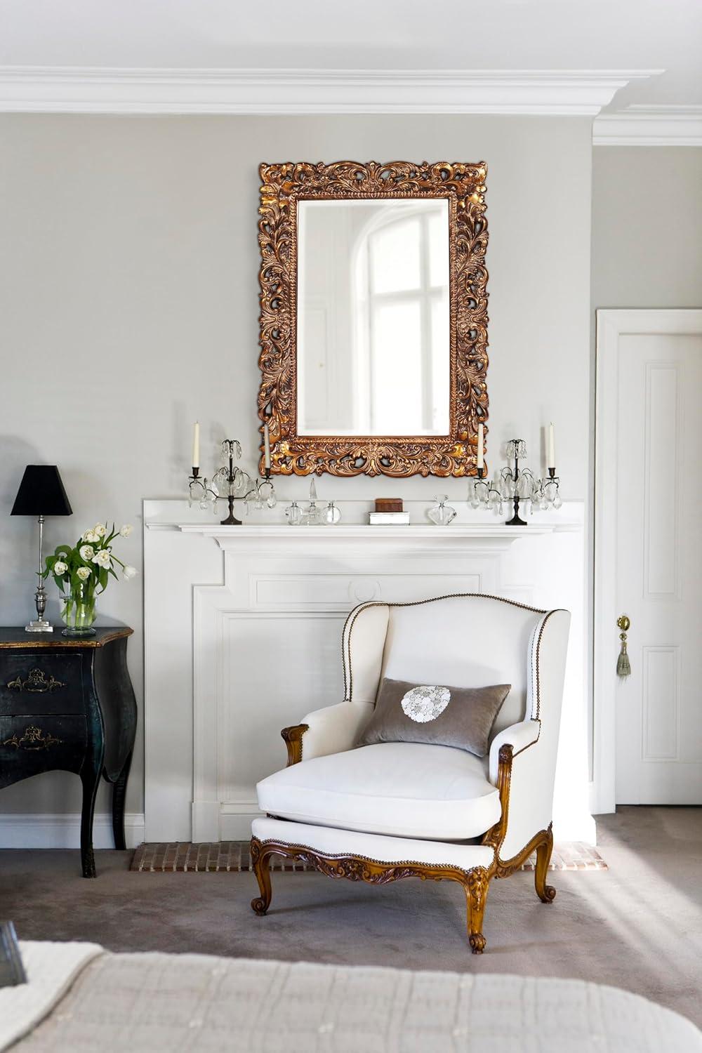 Howard Elliott Barcelona Hanging Rectangular Framed Wall Mirror, Antique Gold Resin, Traditional Designer Mirror for Home, Living Room or Bedroom, 23 x 35 Inch