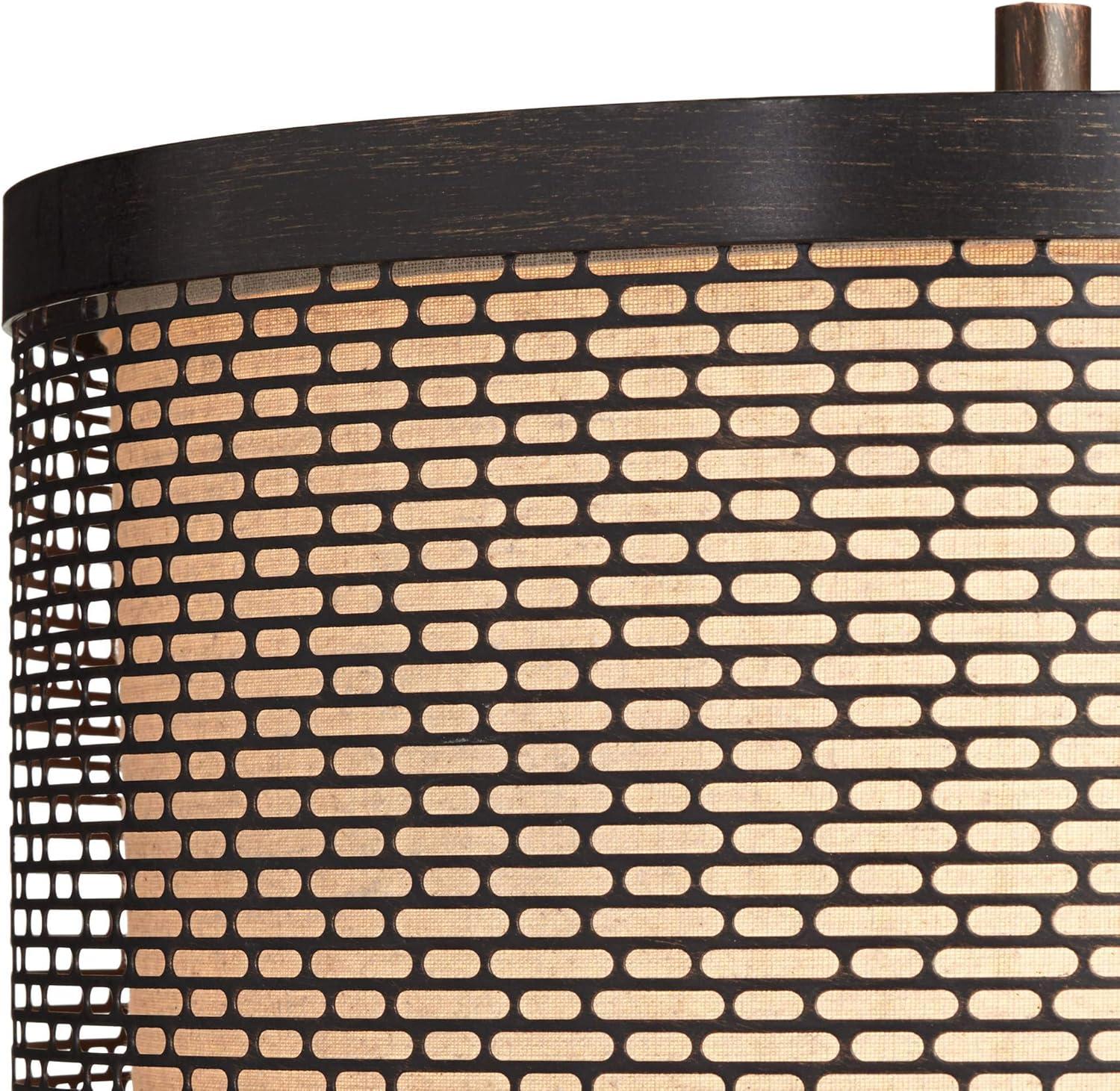 Franklin Iron Works Hunter Modern Rustic Farmhouse Table Lamp 29 3/4" Tall Cherry Wood Bronze Metal Double Drum Shade for Bedroom Living Room House