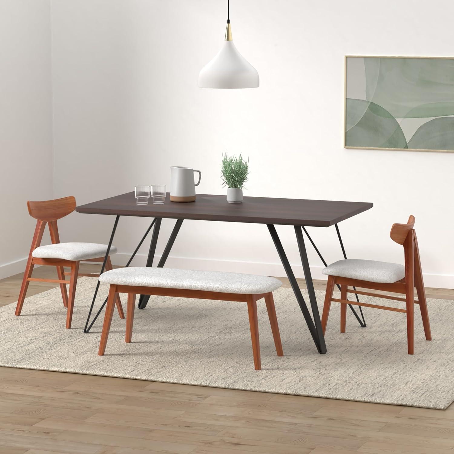 Modern Distressed Dark Ash Wood Dining Table with Triangular Legs