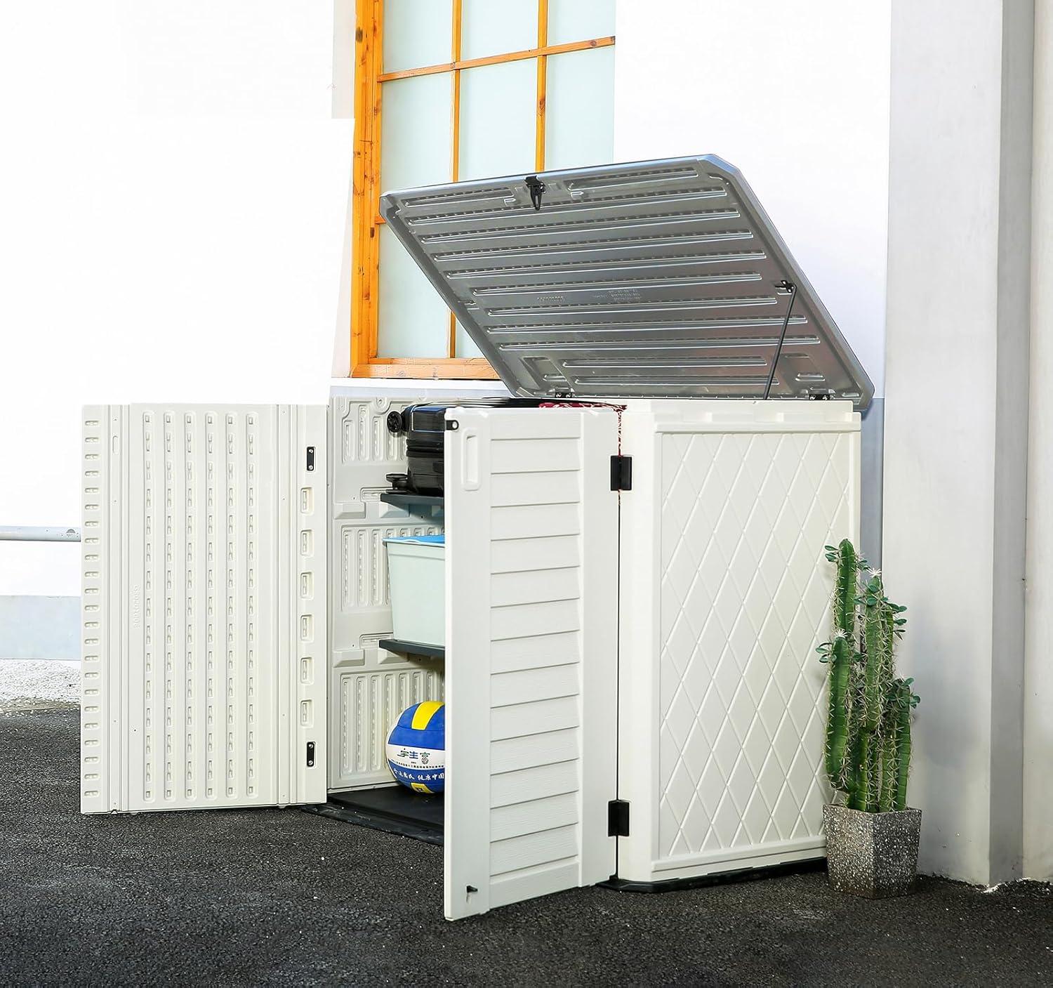 ADDOK 34 Cu.ft Outdoor Storage Shed, Horizontal Storage Unit Weather Resistance, Thick HDPE Resin Storage Cabinet for Backyards, Patio, Garden(White)