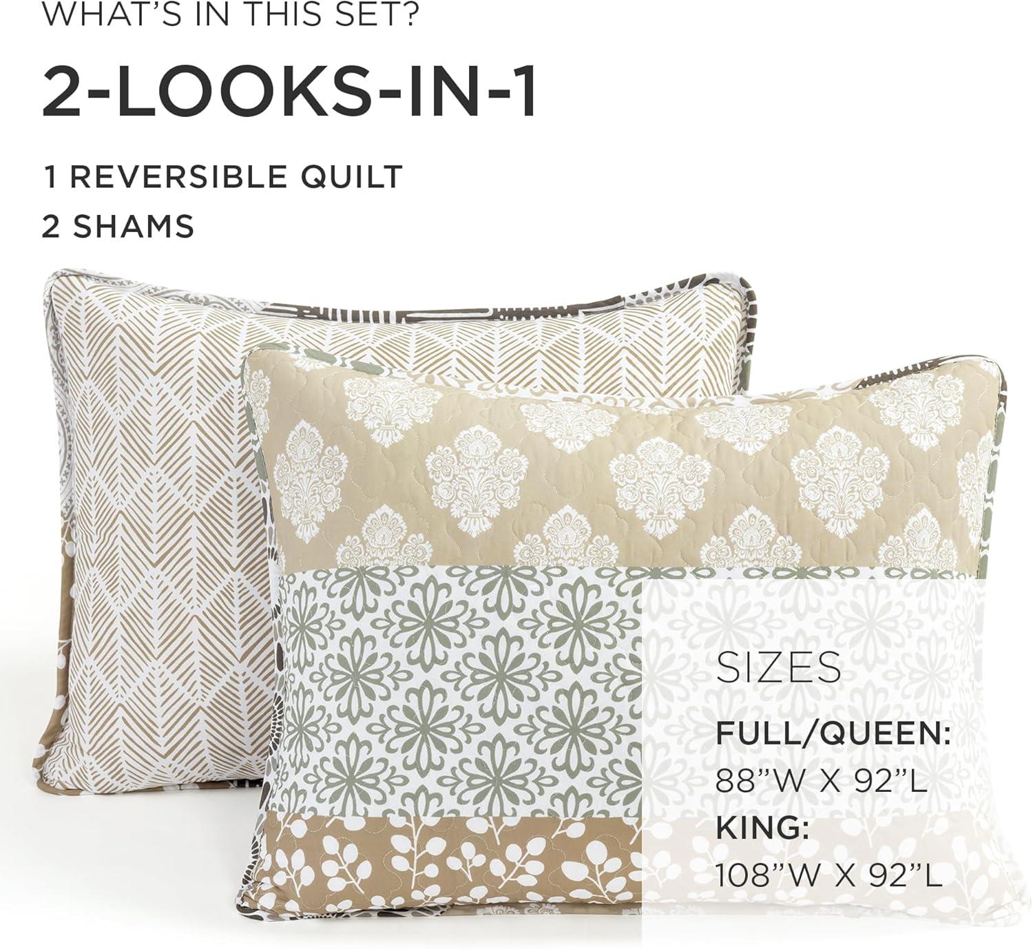 Lush Decor Bohemian 100% Cotton Reversible 3-Piece Quilt Set