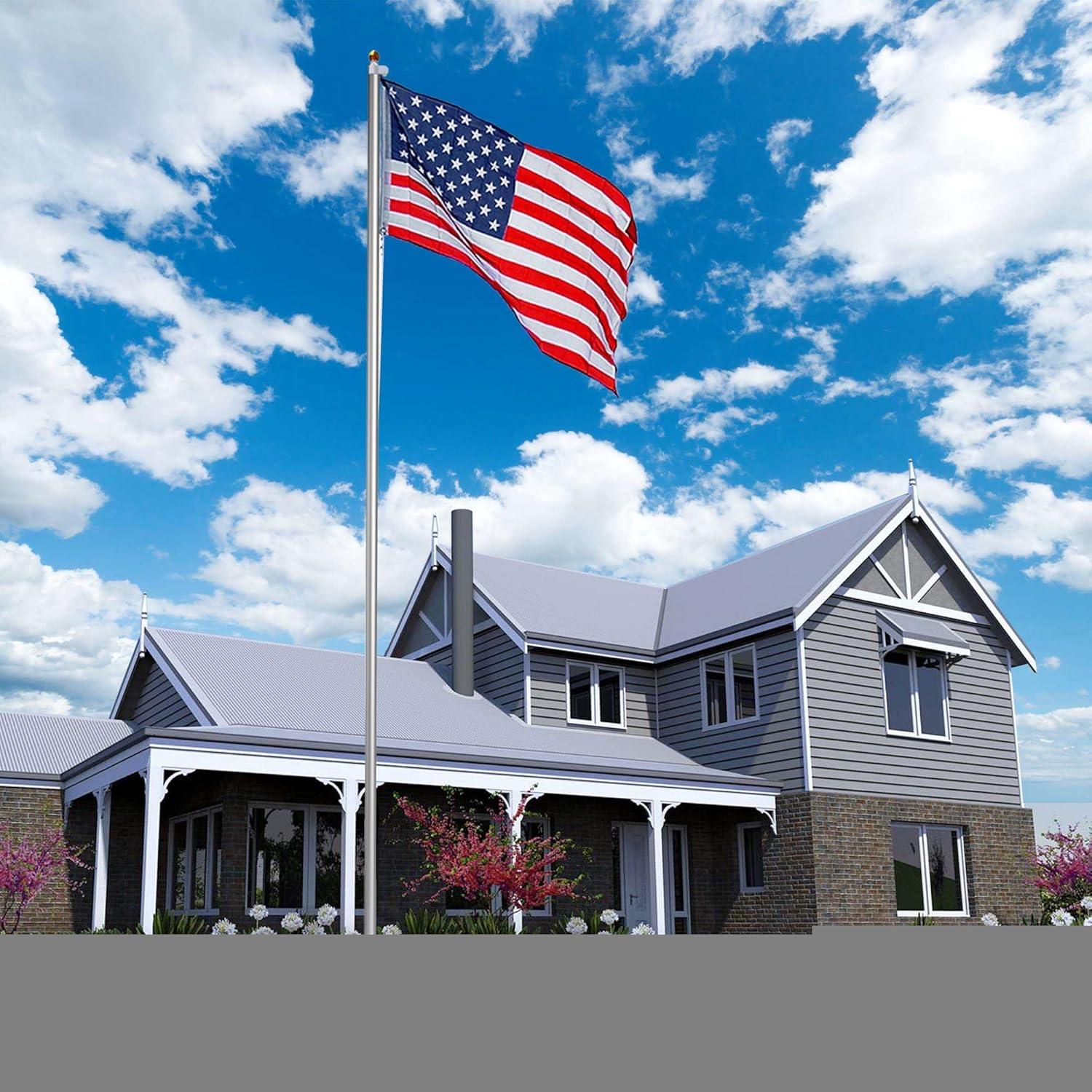 Yescom Bravery 20 Ft Aluminum Sectional Flagpole Kit 3'x5' US Flag Gold Ball Kit Hardware Outdoor Garden Halyard Pole