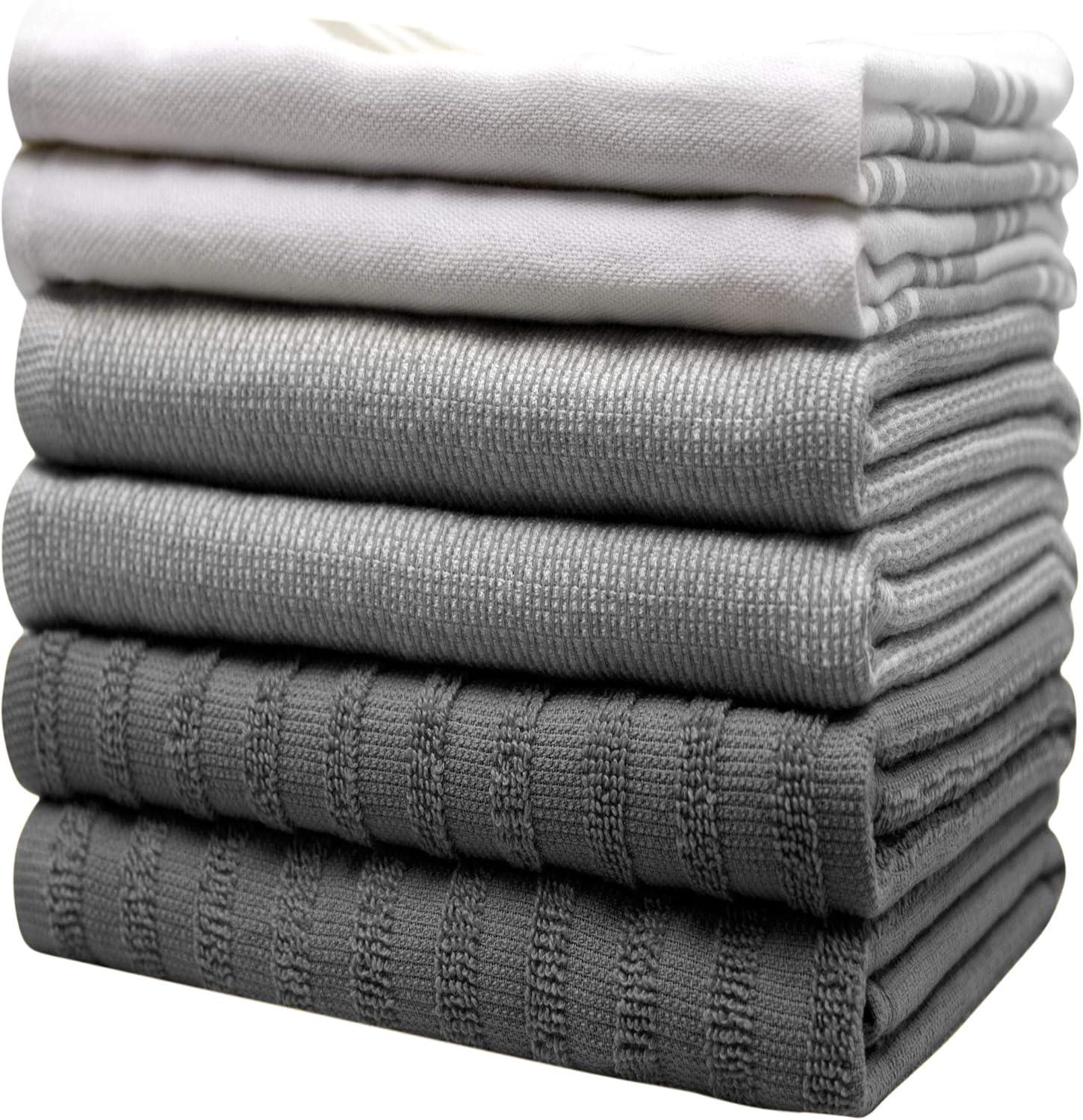 Bumble Premium Kitchen Hand Towels | 100% Cotton 16” x 26” | Absorbent Dish Cloths | 6 Pack (Grey)