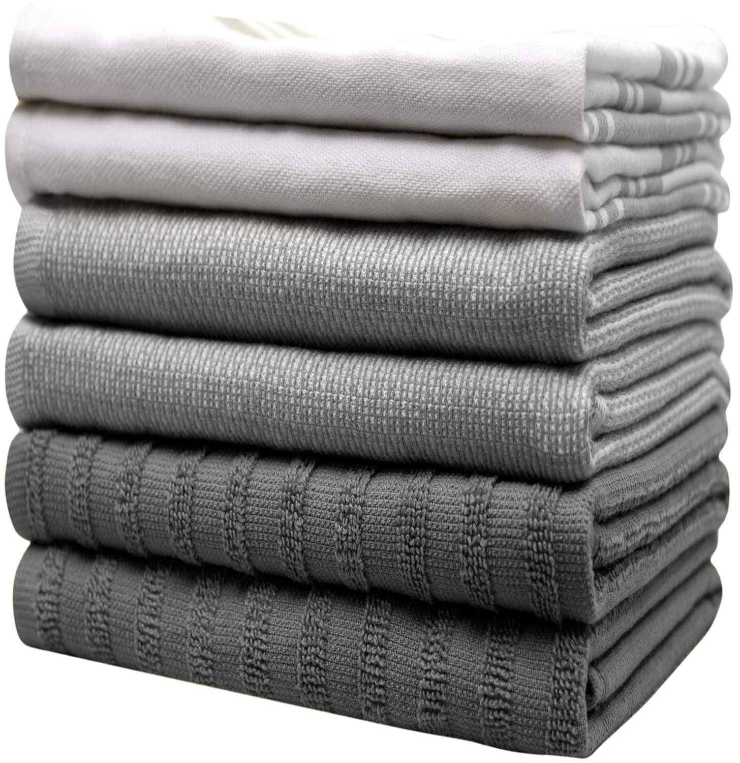 Bumble Premium Kitchen Hand Towels | 100% Cotton 16” x 26” | Absorbent Dish Cloths | 6 Pack (Grey)