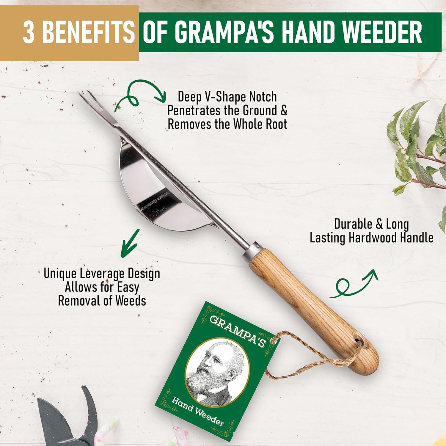 Grampa's Herramienta Hand Weeder: la Herramienta Ligera y Fácil de Usar para Quitar Malezas para Jardín, un Diseño de Palanca Nico y Duradero con Tenedores en Forma de V Que Permite Eliminar Fácilmente las Malas Hierbas y Sus Raíces.