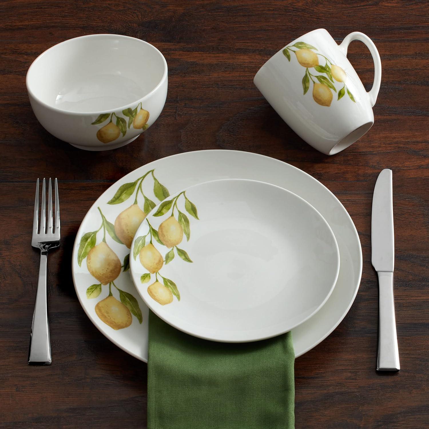 White Porcelain 16-Piece Dinnerware Set with Lemon Accents