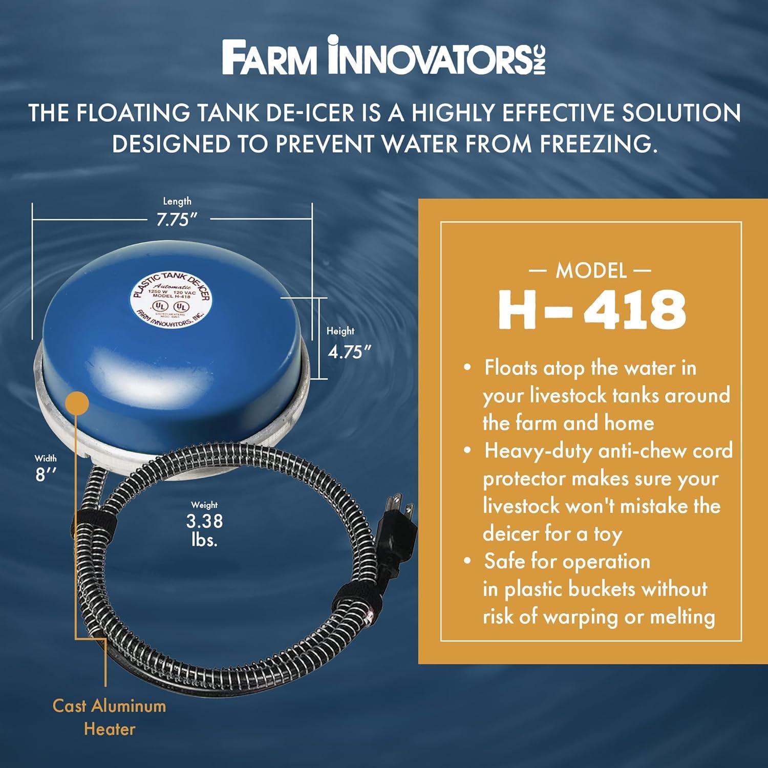 Farm Innovators H-418 Ice Chaser 1250W Cast Aluminum Floating Tank Deicer, Blue