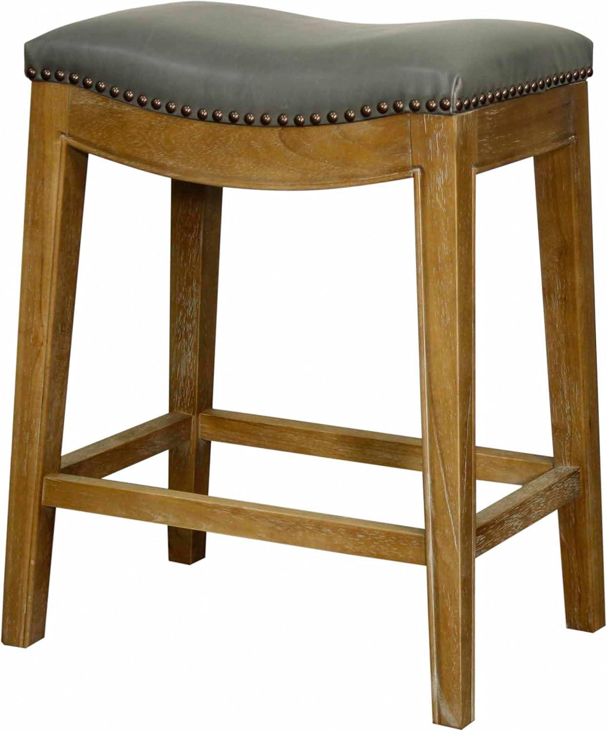 Elmo Bonded Leather Counter Stool Weathered Smoke Legs, Vintage Gray