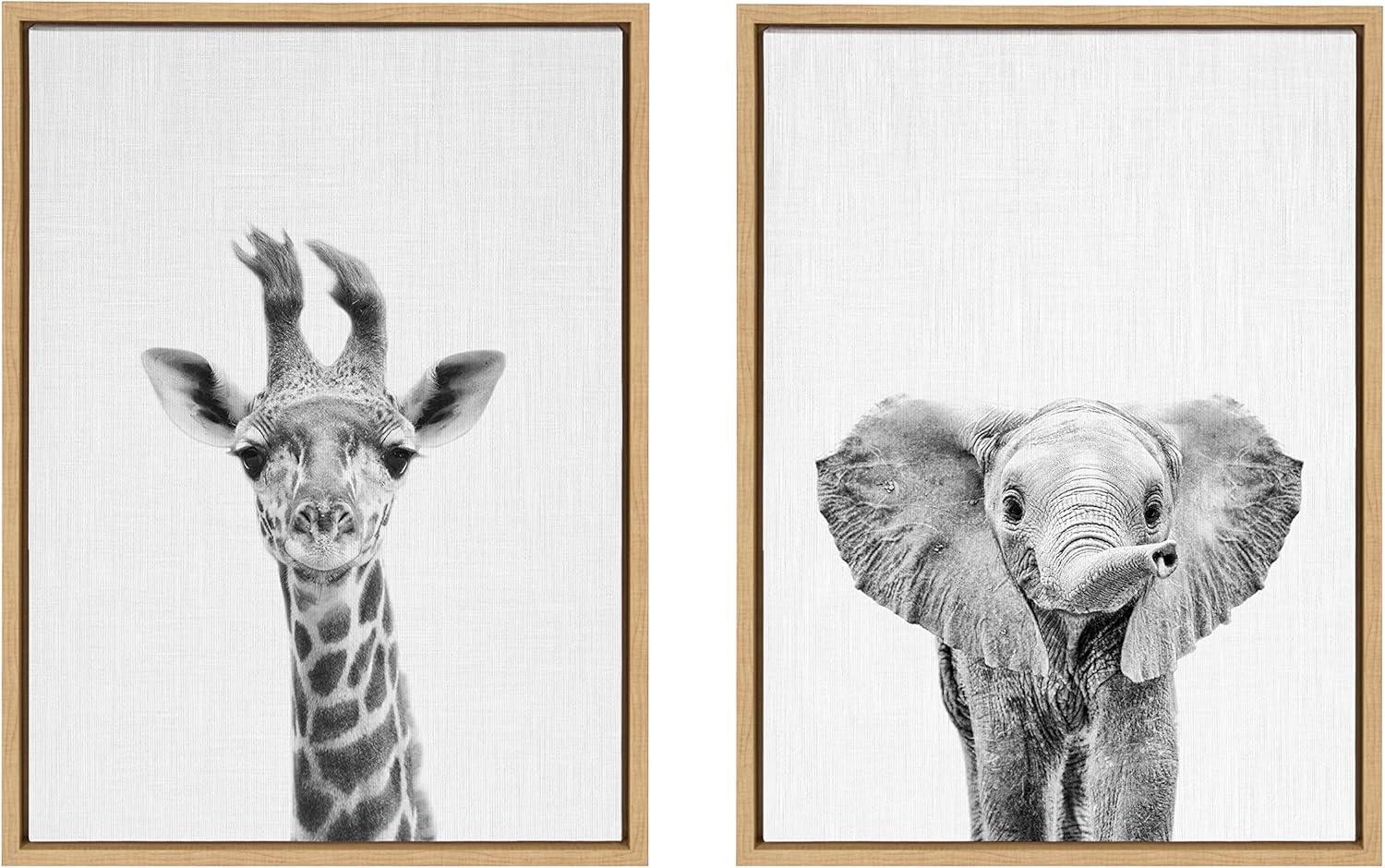 (Set of 2) Sylvie Baby Giraffe Elephant Framed Canvas by Simon Te - Kate & Laurel All Things Decor