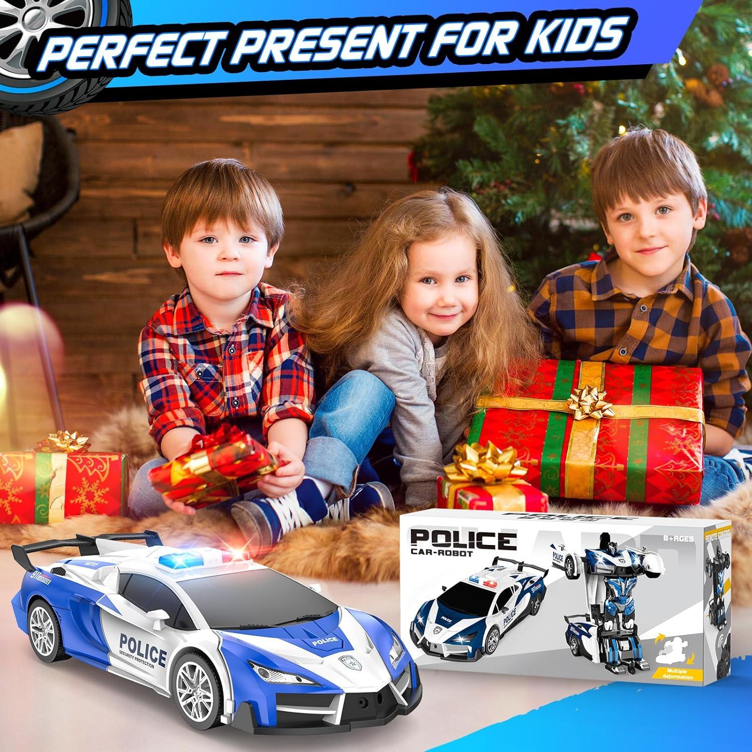 Remote Control Car for Kids , One Button Transformation to Robot with Flashing Light 2.4 Ghz Transforming Robot Car 1:18 Scale Transform RC Cars Toy Boys Girls Birthday Gift with 360 Degree Rotation