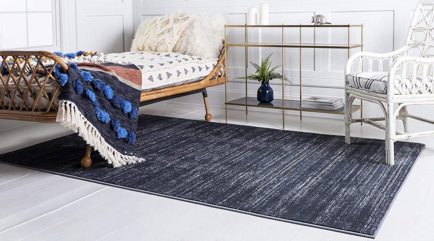 Navy Blue Rectangular Synthetic Easy Care Area Rug 9' x 12'