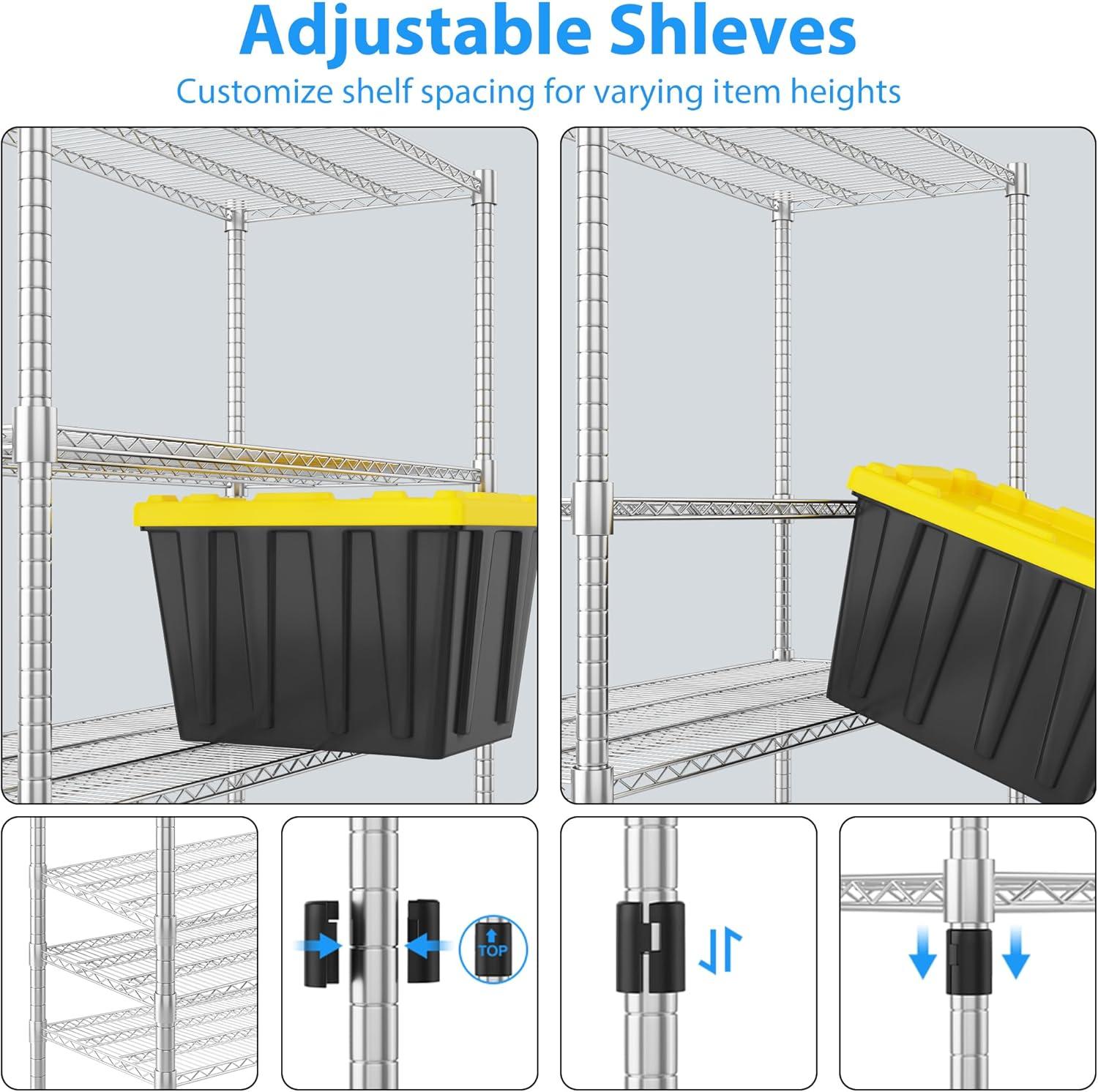 Homdox Heavy Duty Metal Shelves for Storage, 4 Tier Storage Racks and Shelving, Commercial Adjustable Wire Shelving Unit on Wheels, Garage Rack Pantry Shelves Kitchen Shelving, 24"x48"x72", Chrome