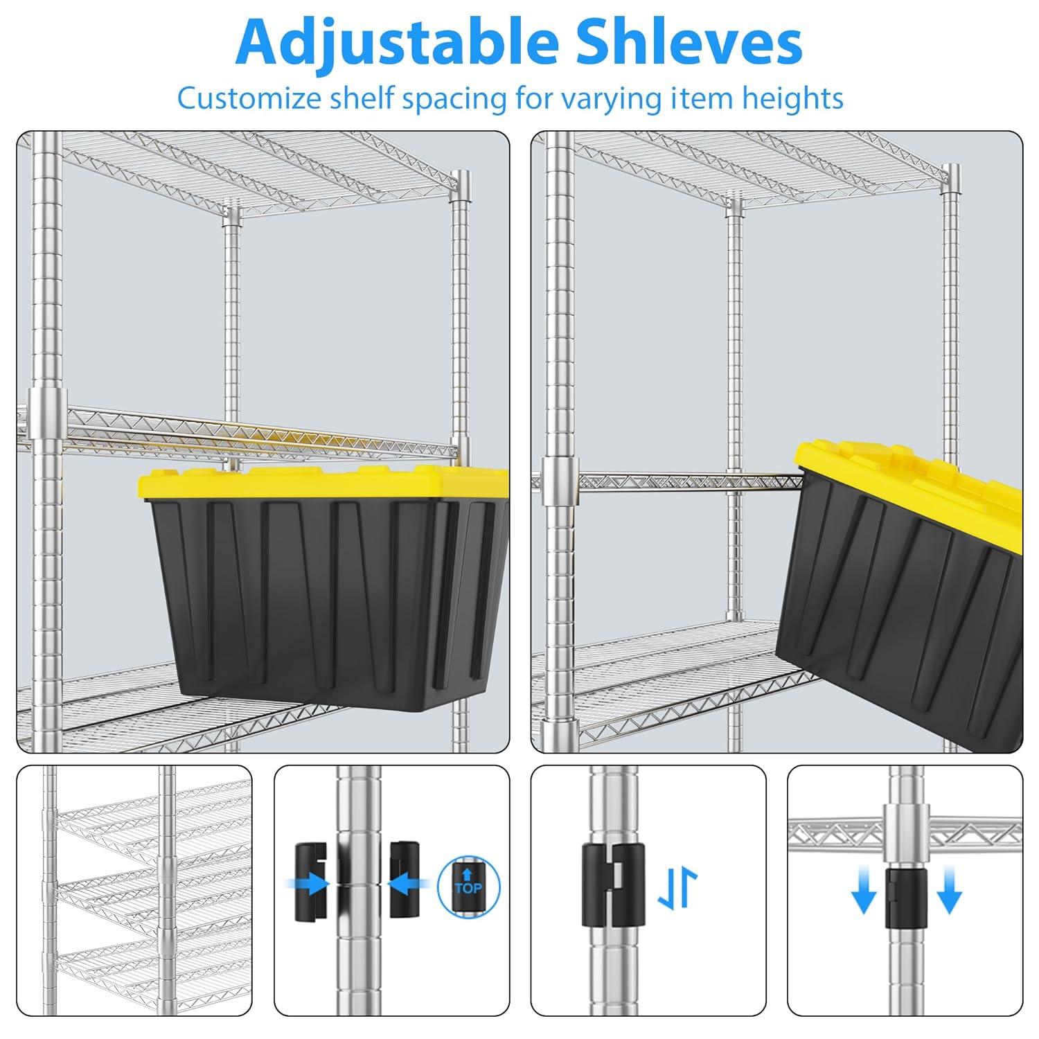 Homdox Heavy Duty Metal Shelves for Storage, 4 Tier Storage Racks and Shelving, Commercial Adjustable Wire Shelving Unit on Wheels, Garage Rack Pantry Shelves Kitchen Shelving, 24"x48"x72", Chrome