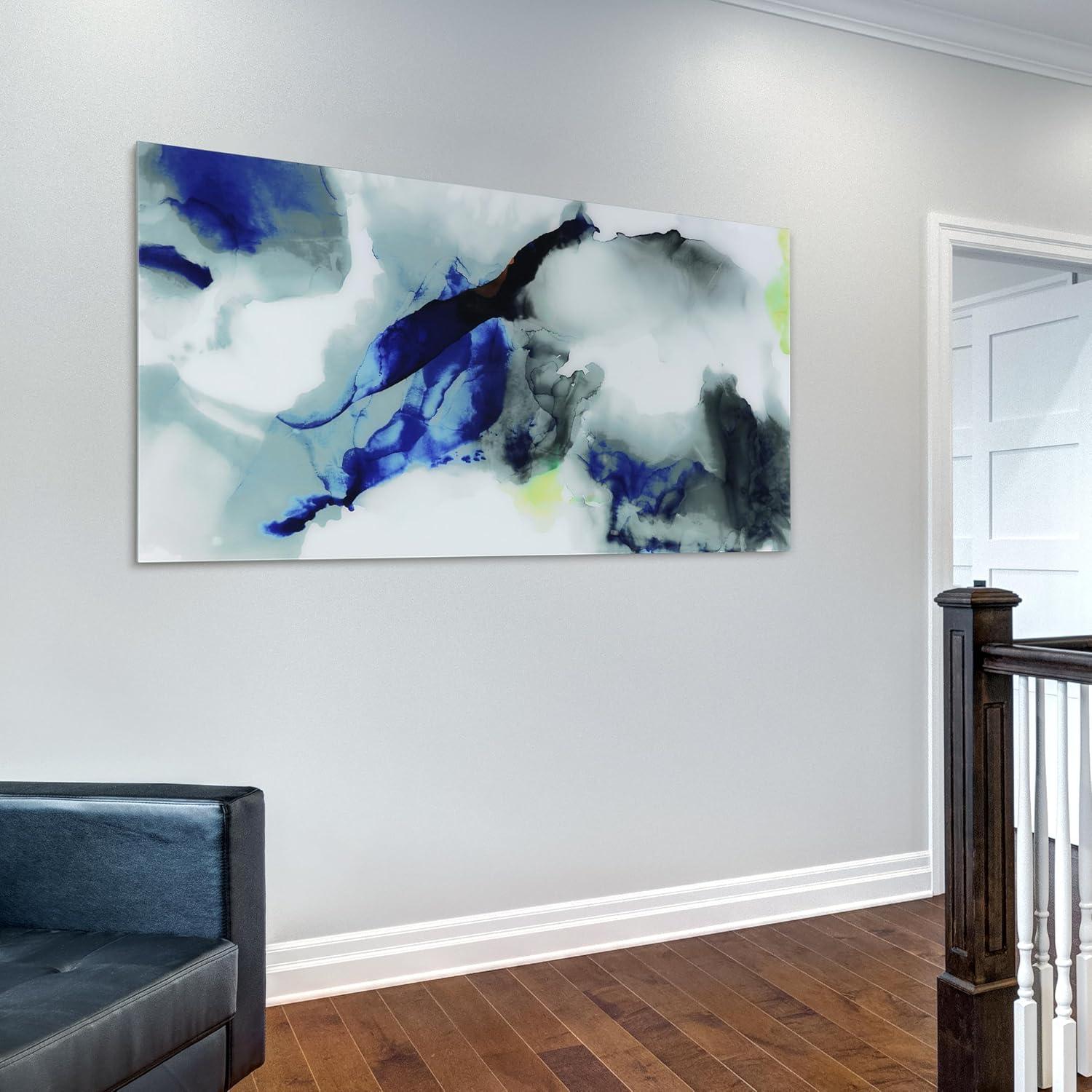 Blue and Gray Abstract Tempered Glass Wall Art, 72" x 36"