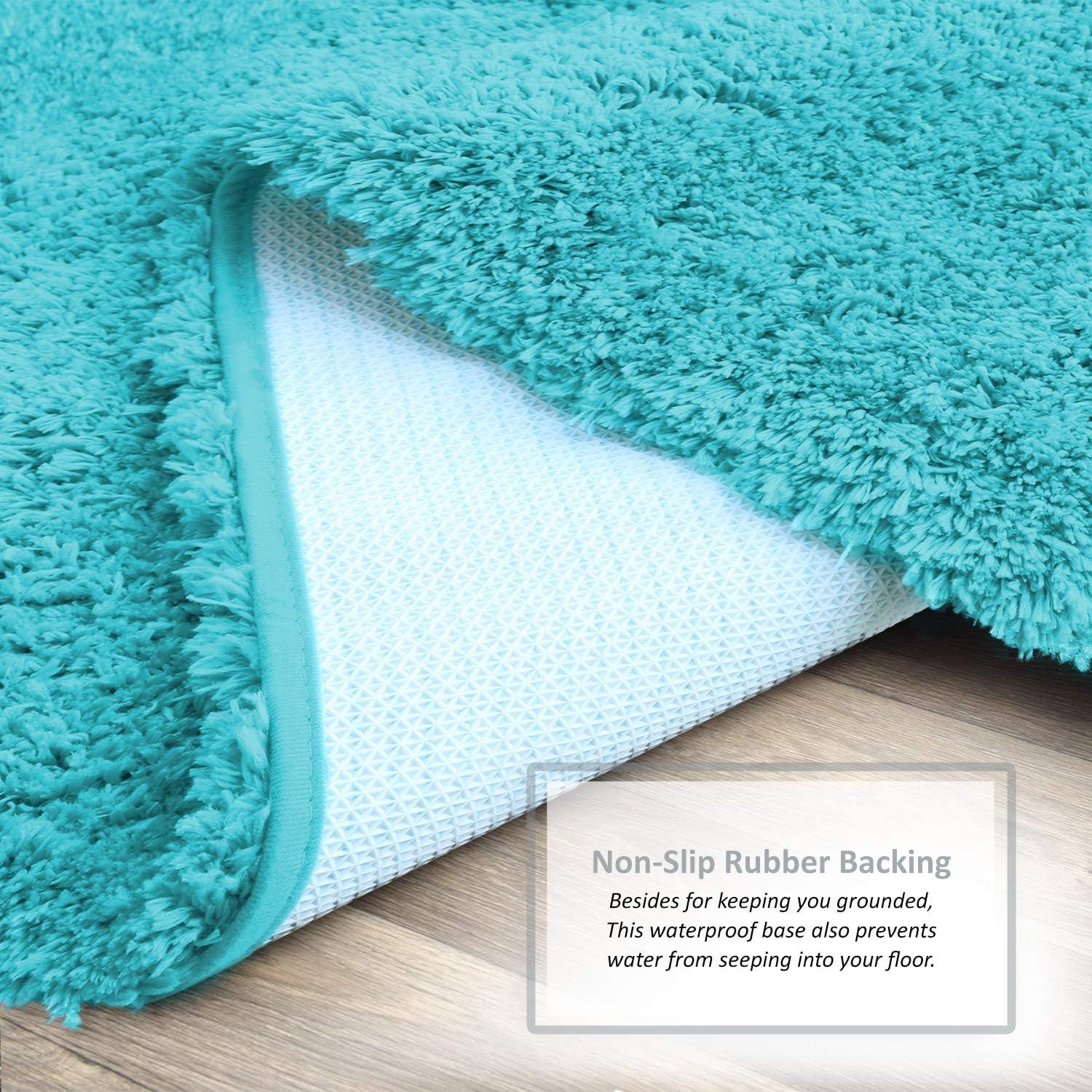 Clara Clark Set of 3 Absorbent Bath Mat Non-Slip Backing Rubber Bathroom Rugs, 17x24 & 20x32, Teal