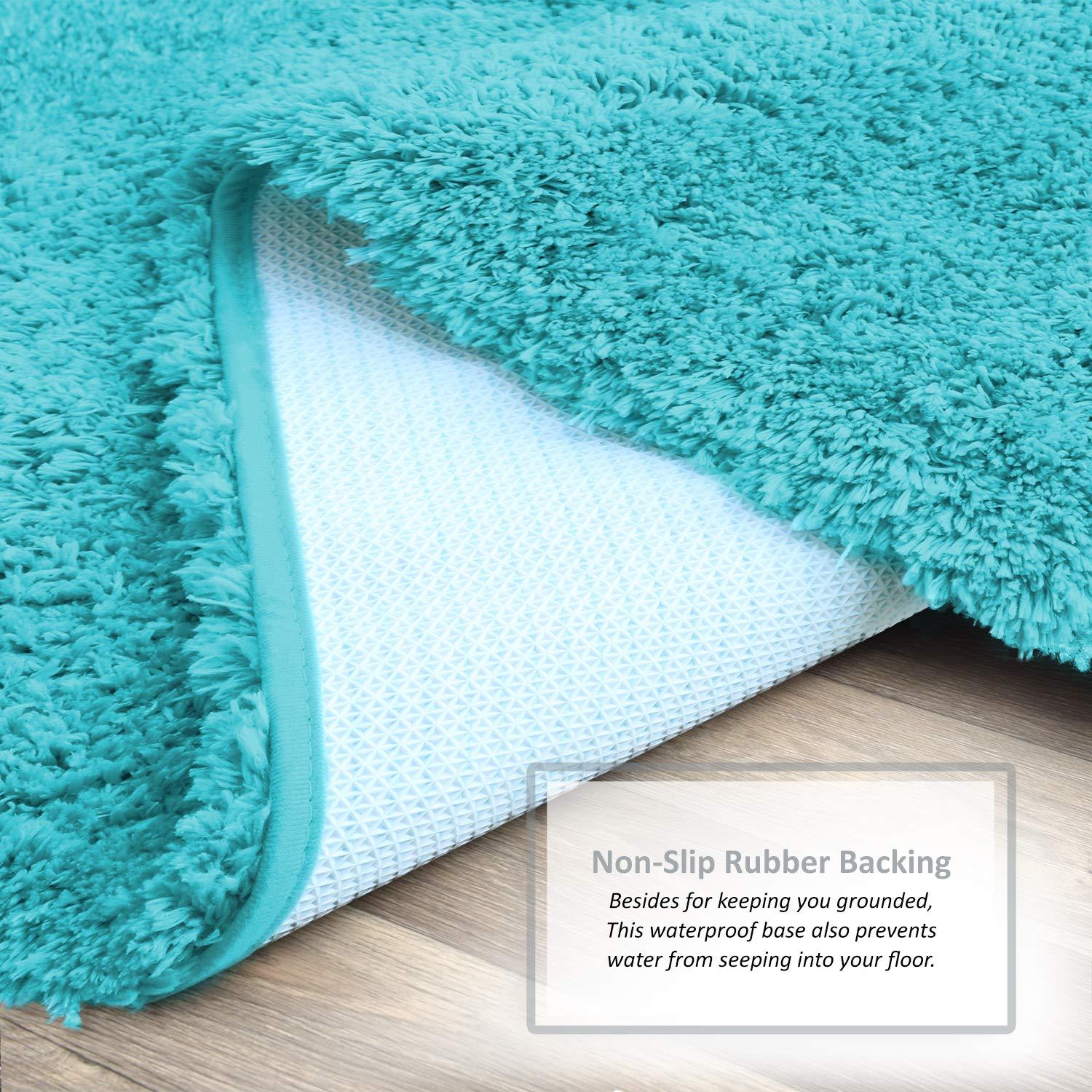 Clara Clark Set of 3 Absorbent Bath Mat Non-Slip Backing Rubber Bathroom Rugs, 17x24 & 20x32, Teal