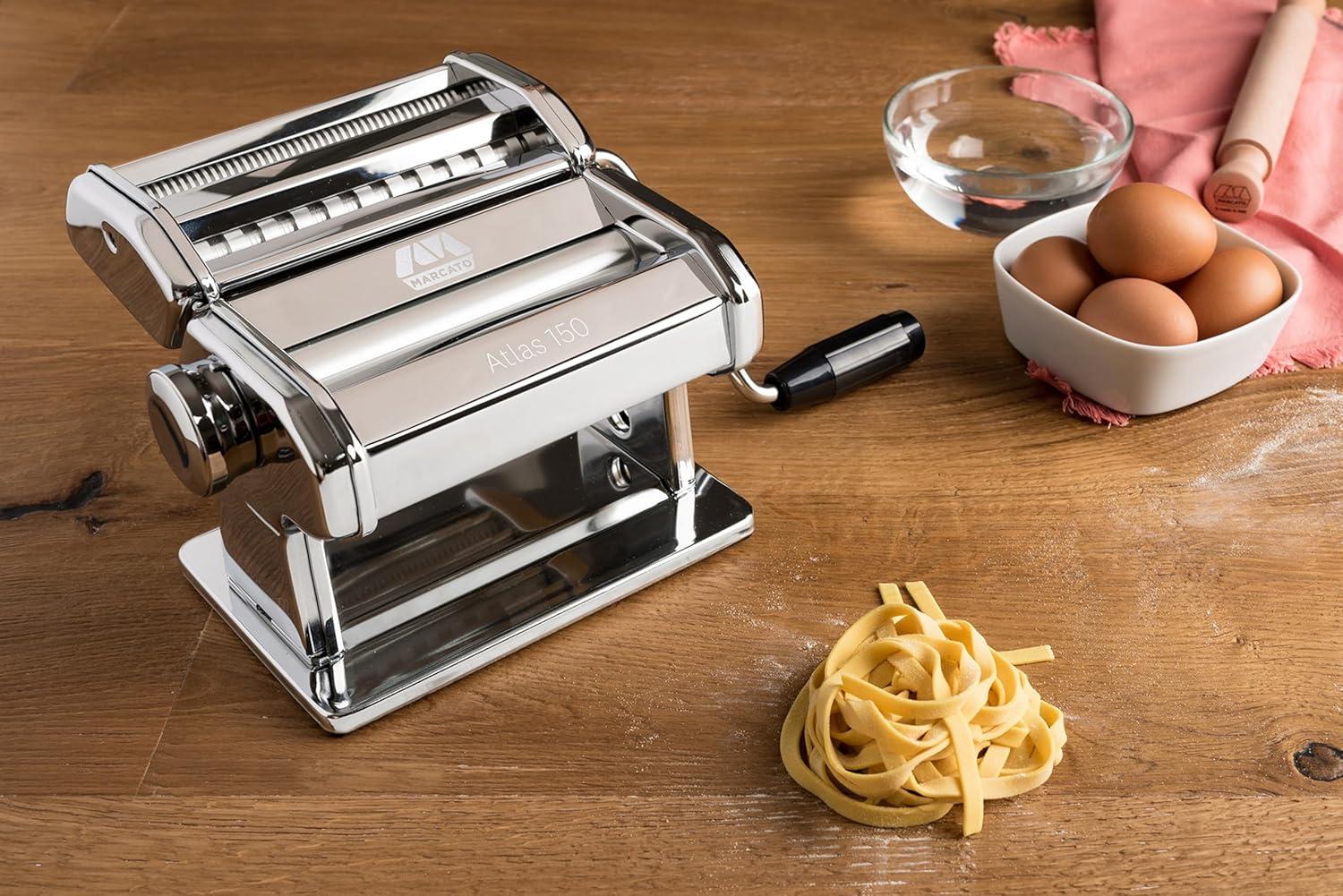 Marcato Atlas 150 Pasta Machine with Cutter and Hand Crank, Made in Italy