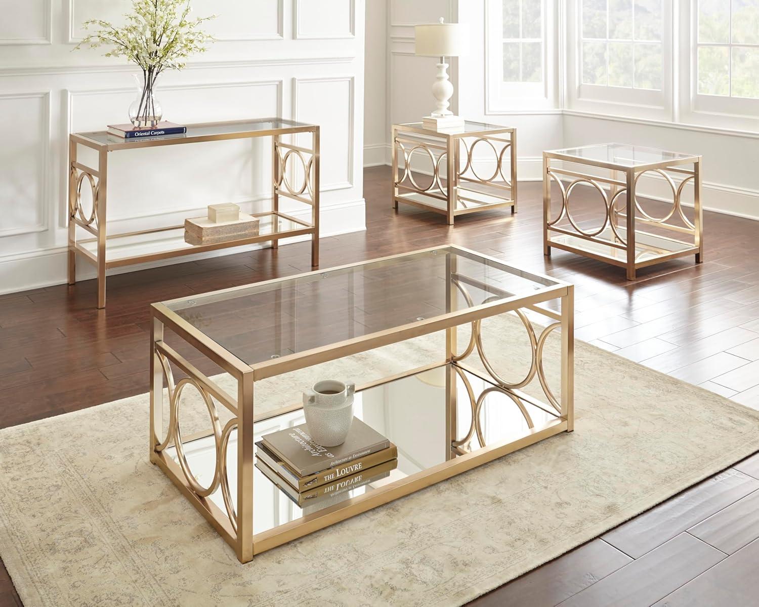 Gleaming Gold Chrome and Glass Rectangular Cocktail Table