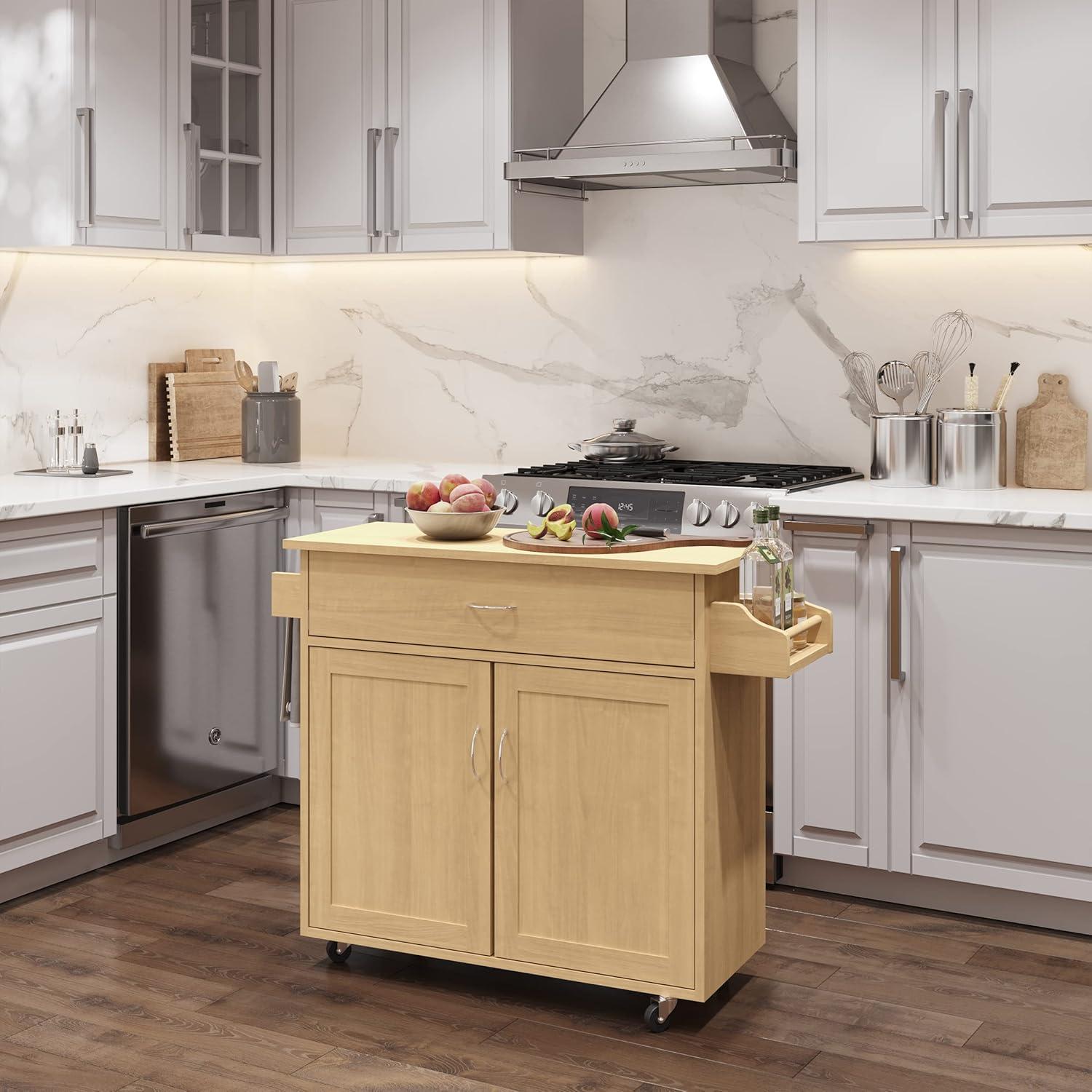 Lavish Home Rolling Kitchen Island with Spice Rack and Storage Cabinet