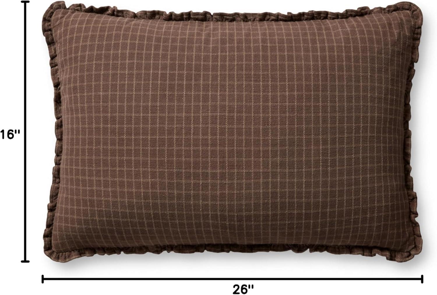 Chocolate and Latte Gridded Pillow with Ruffles, 16'' x 26''