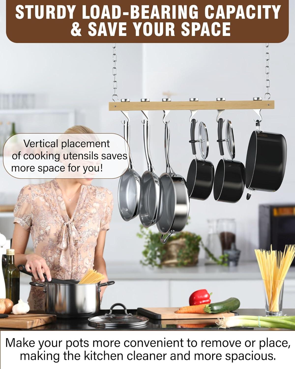 Standard, Single Bar, 36-Inch Ceiling Mounted Wooden Pot Rack, Brown