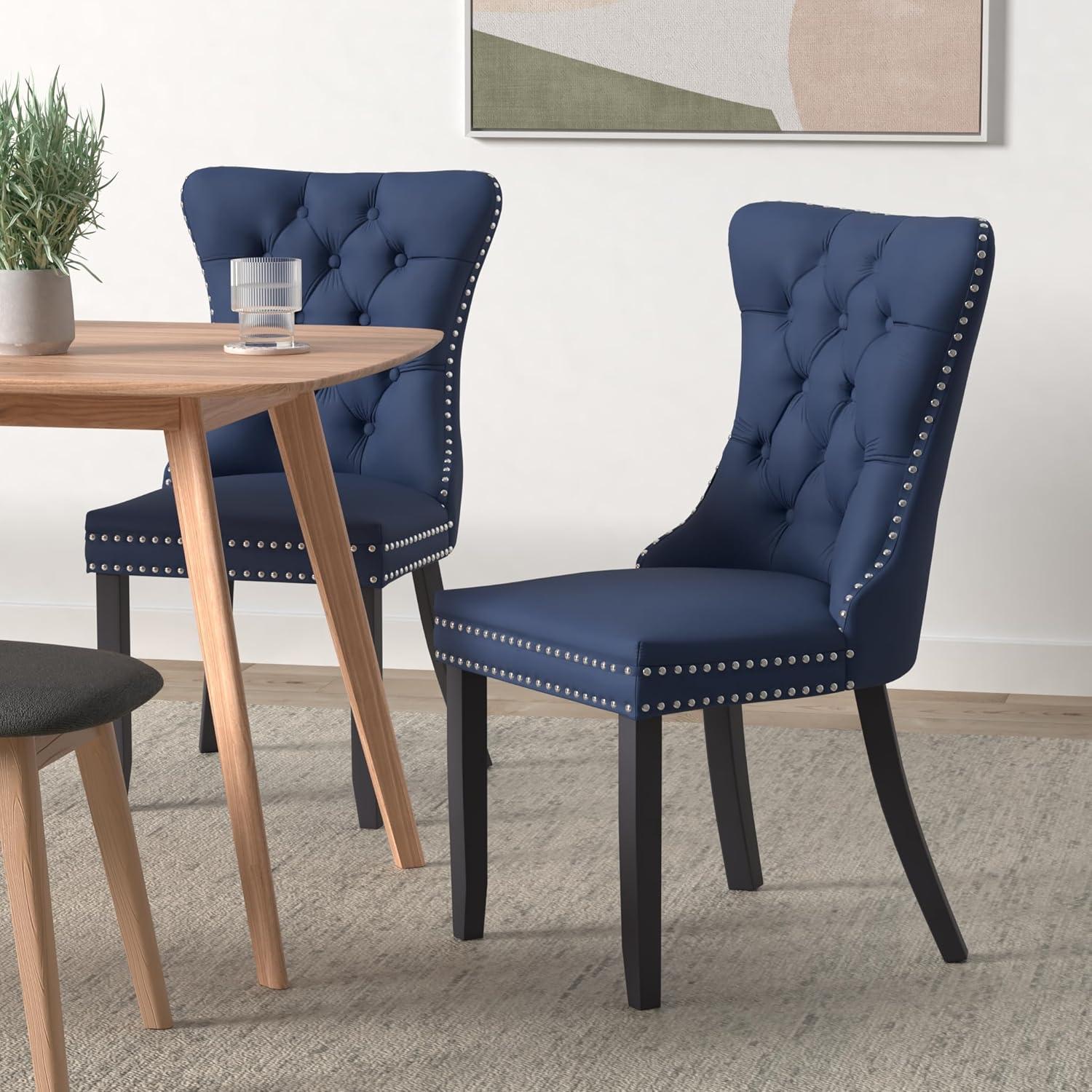 ODUSE-DAILY Velvet Dining Chairs Set of 2, Navy Kitchen & Dining Room Chairs, Tufted Dining Chairs, Fabric Upholstered, Solid Wood, Sillas De Comedor (Blue, 2 Pcs)