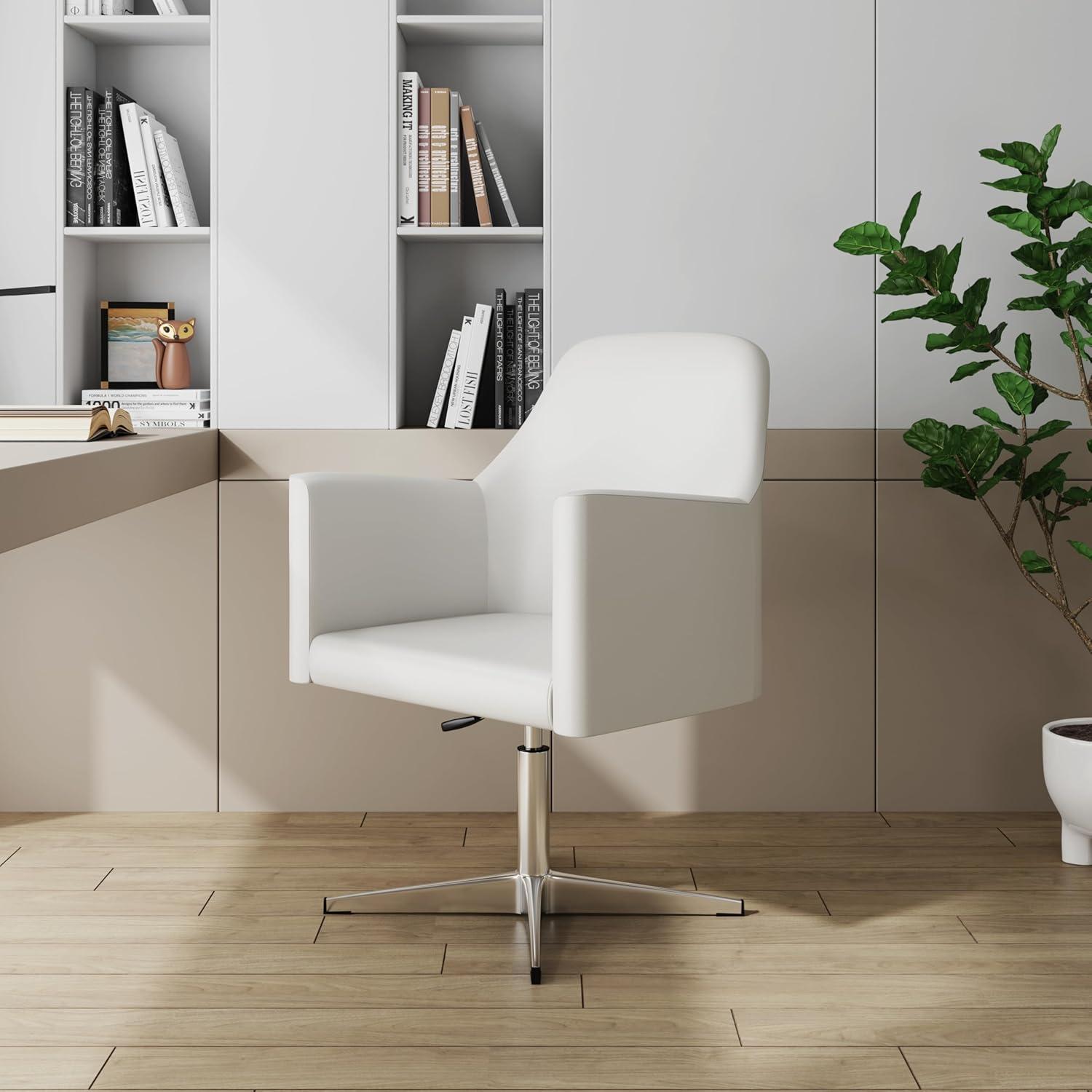 Manhattan Comfort Pelo Faux Leather Adjustable Height Swivel Accent Chair White: Modern Task Chair, Metal Frame, 300 lbs Capacity