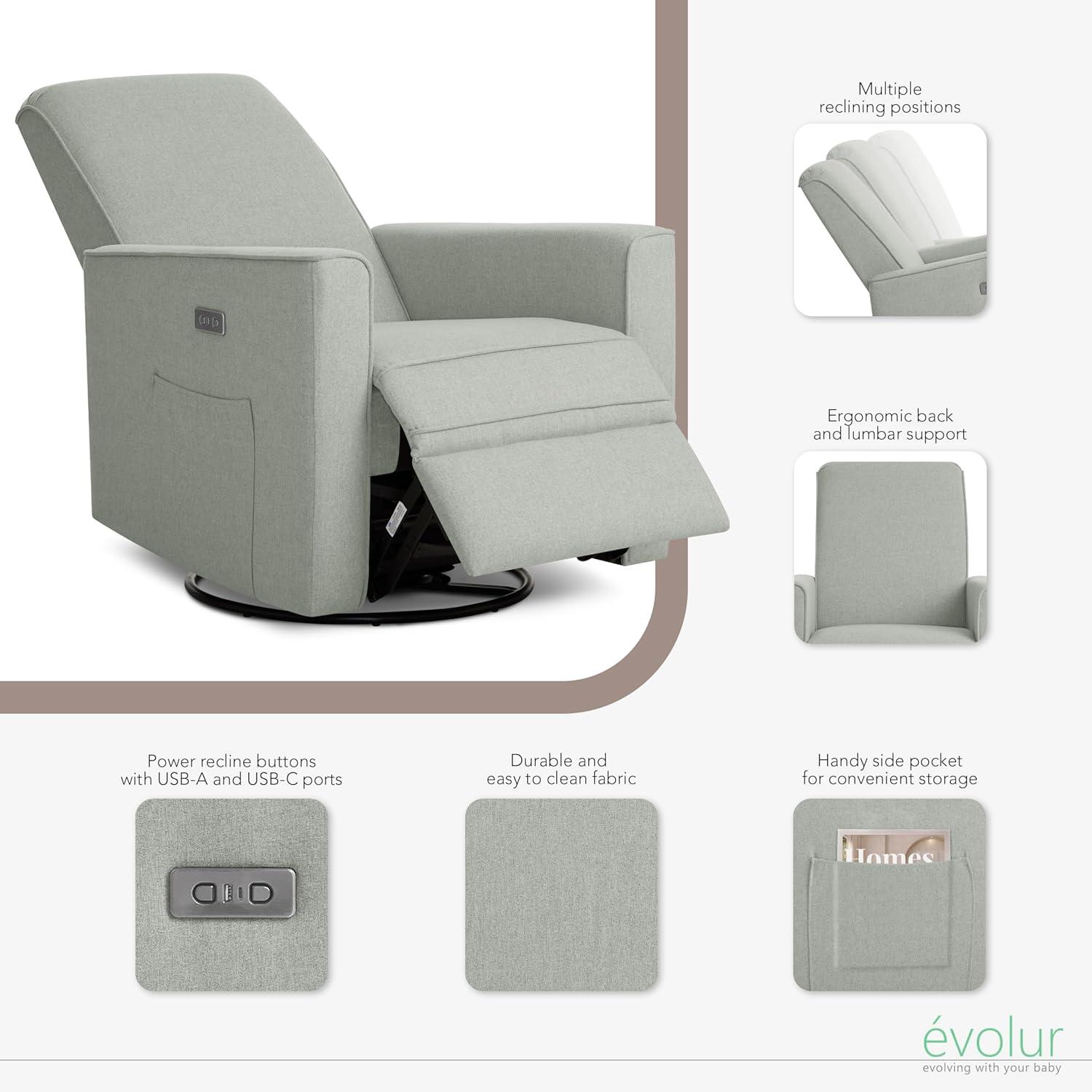Evolur Greenguard Gold Certified Upholstered Swivel Reclining Glider