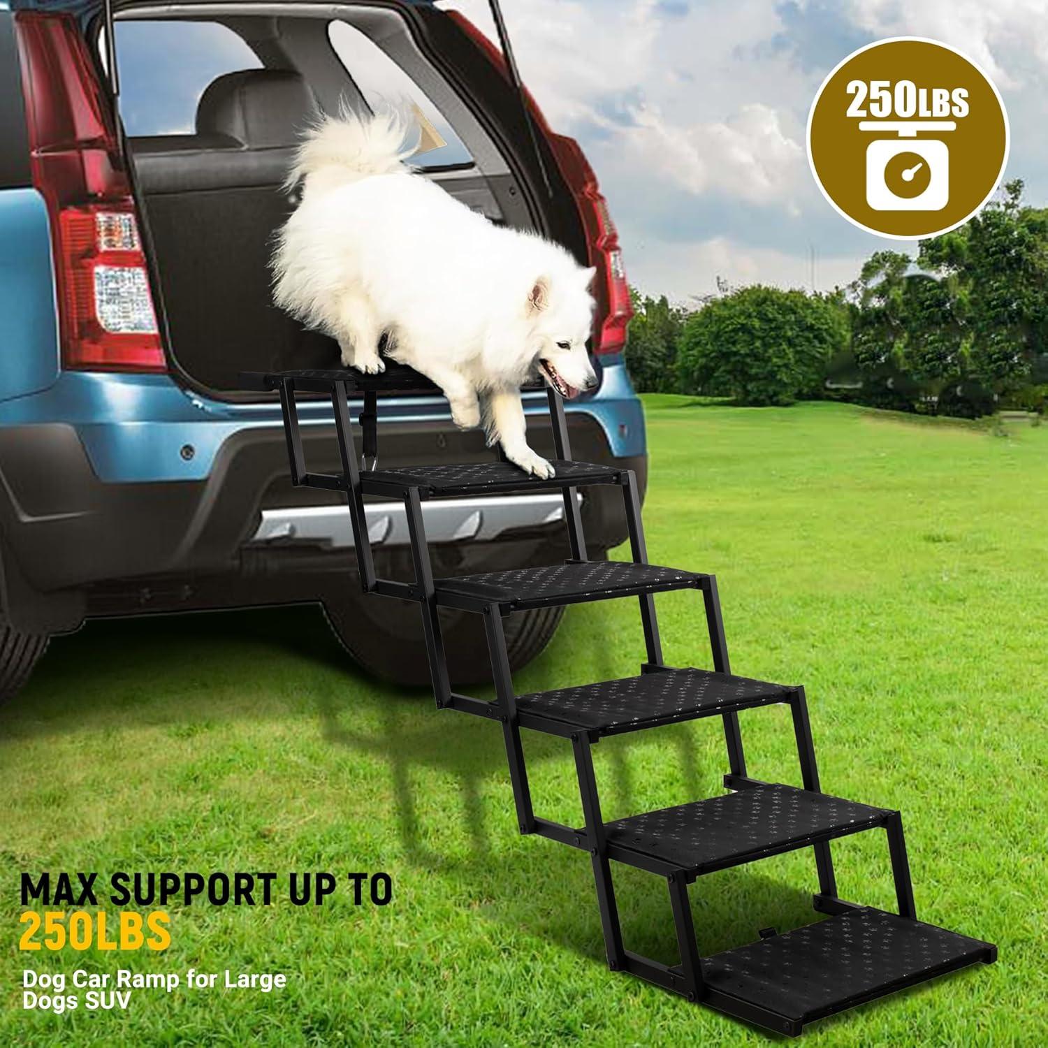 Dog Stairs for Car - Foldable Dog Ramps for Large Dogs with Non Slip Surface, Portable Dog Steps for Cars and SUV, Truck, Support Up to 200 Lbs, 6 Steps