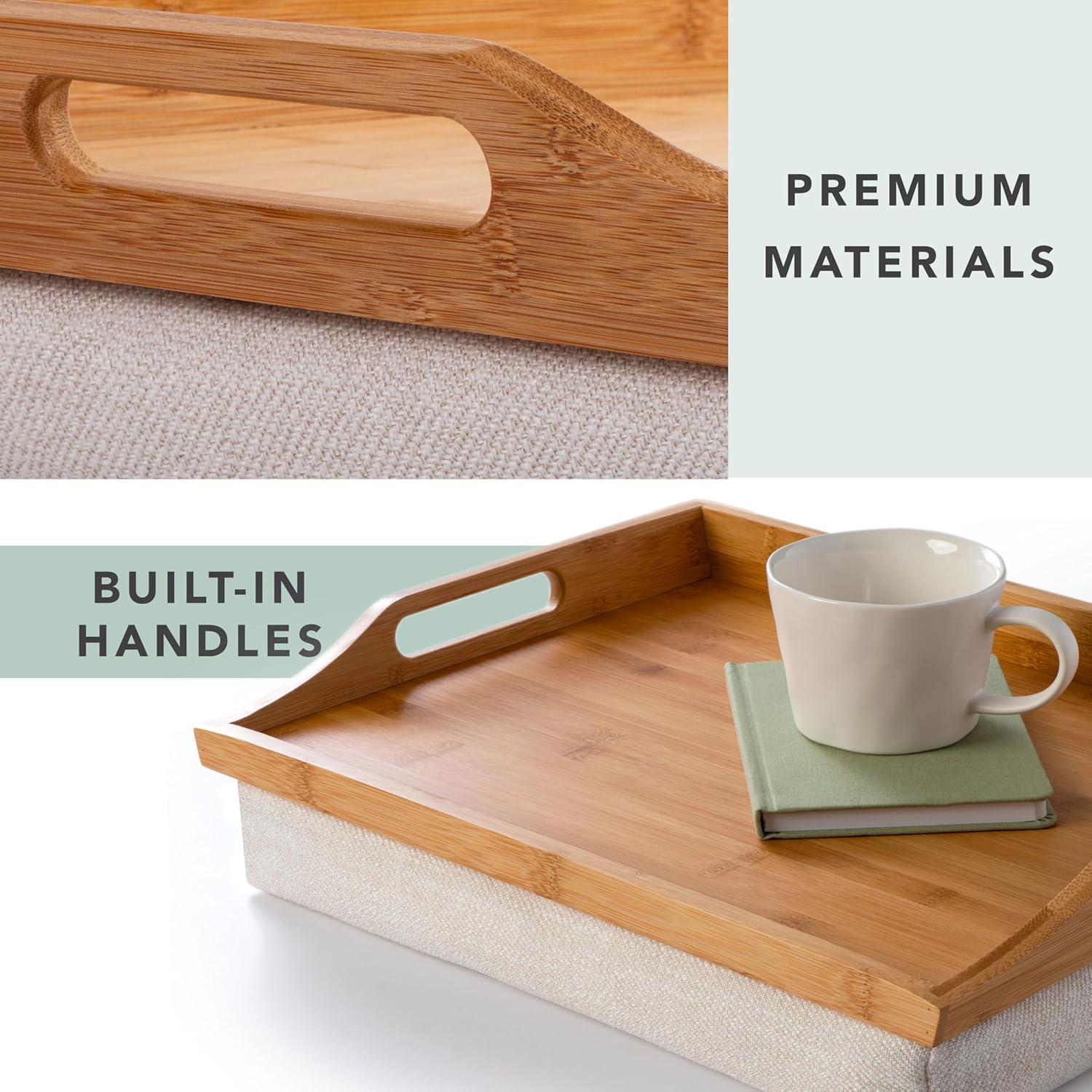 Rossie Home Lap Tray with Detachable Pillow, Natural Bamboo