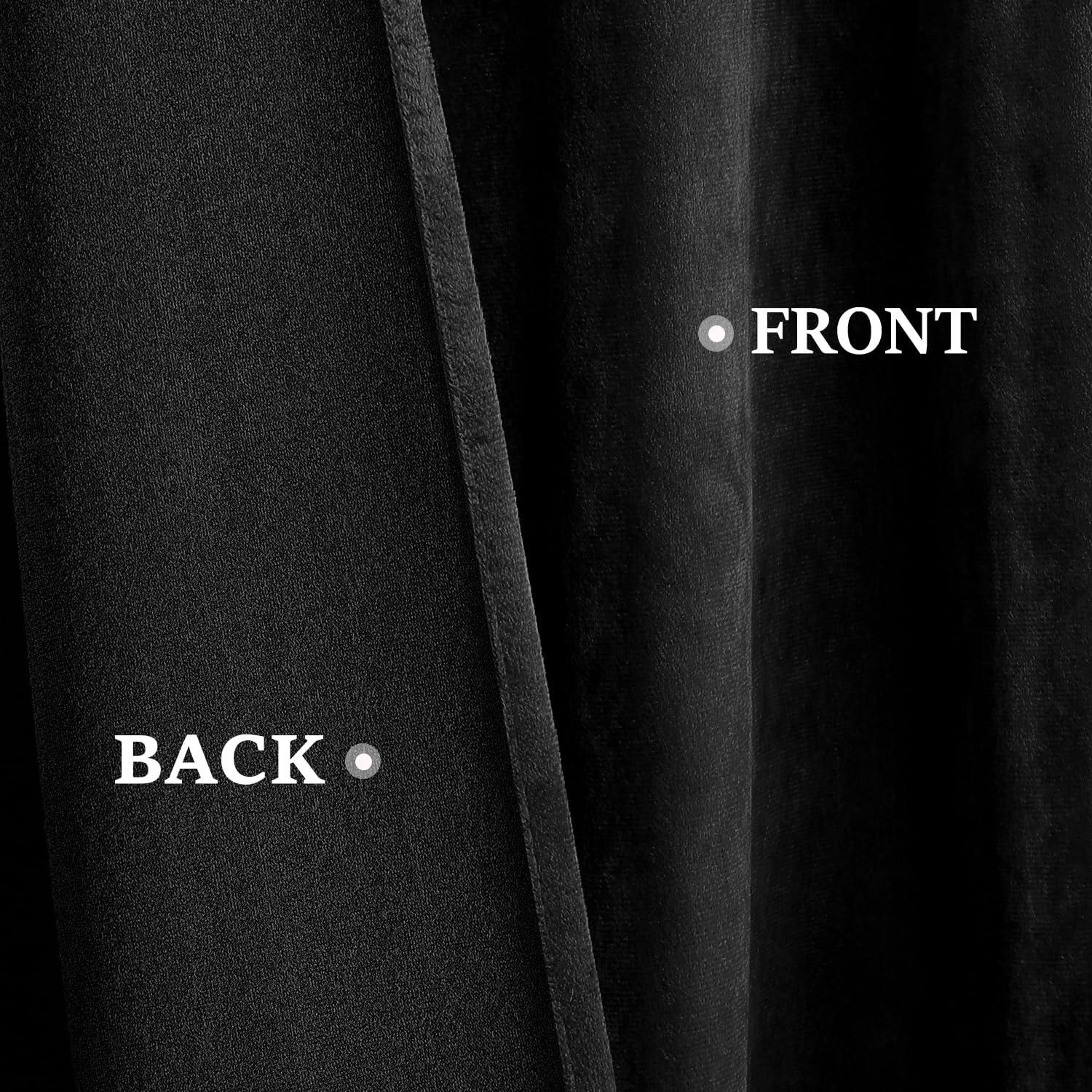 JIUZHEN Black Velvet Curtains for Living Room -96 inches Long Rod Pocket Thermal Insulated Room Darkening Window Drapes for Bedroom, Set of 2 Panels with Tiebacks, 52 x 96 inches