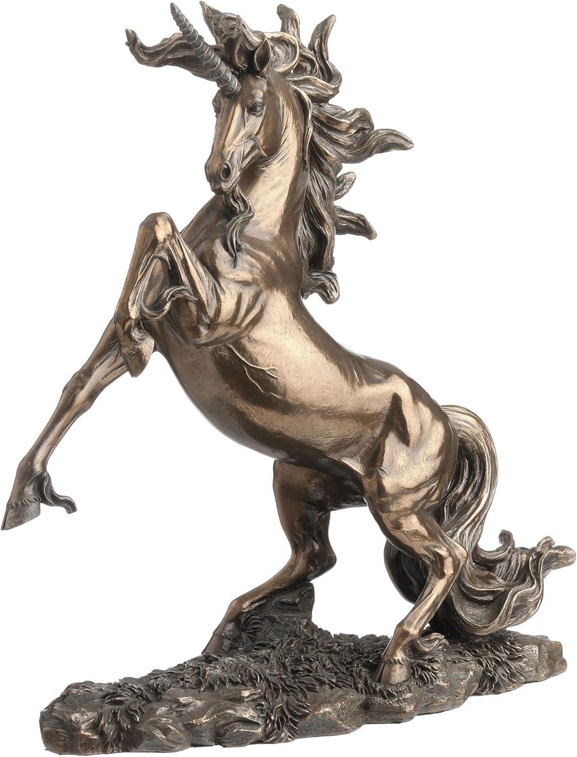 12.25 Inch Rearing Unicorn on 2 Feet Bronze Color Statue / Figurine