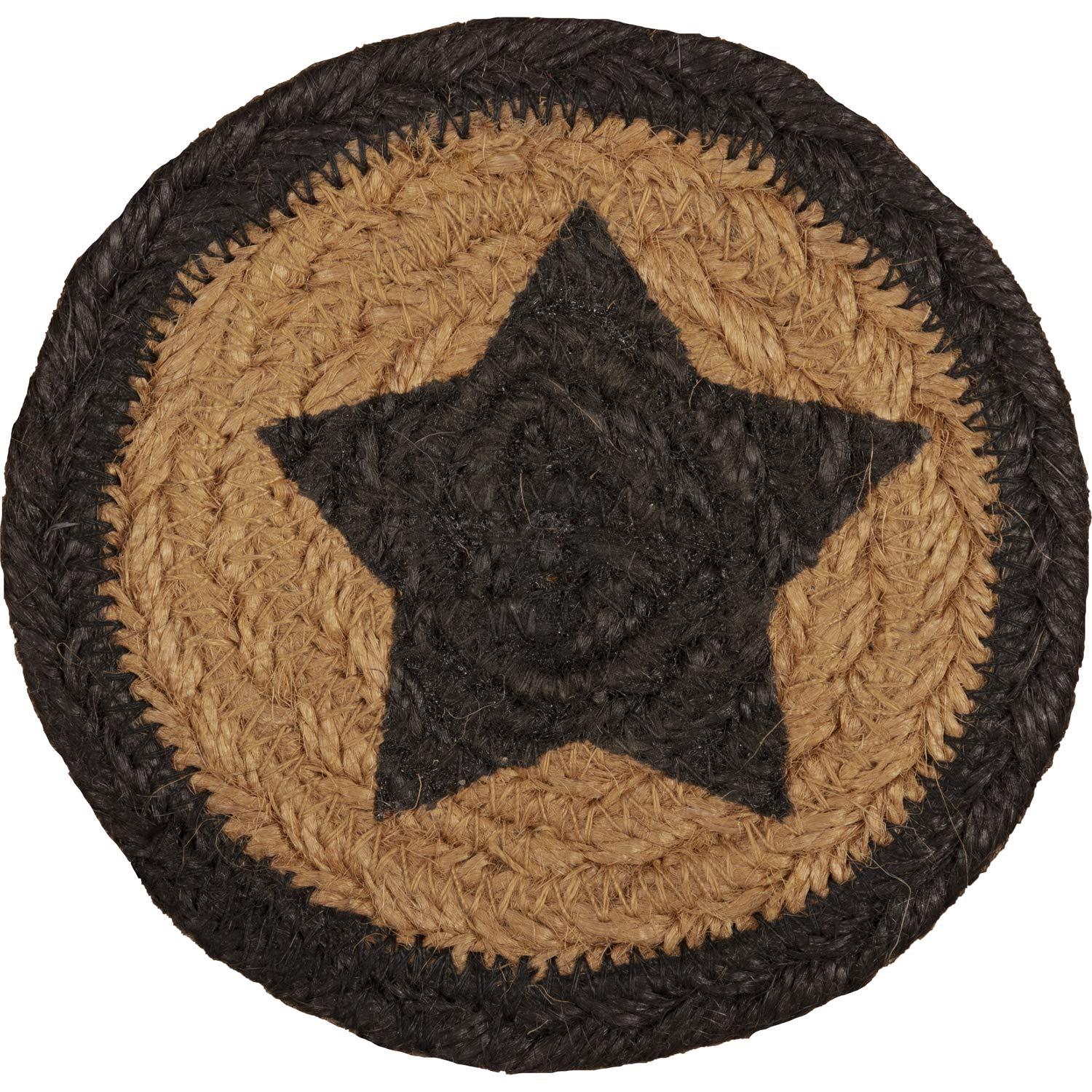 Rustic Black and Tan Jute Star Coasters Set of 6