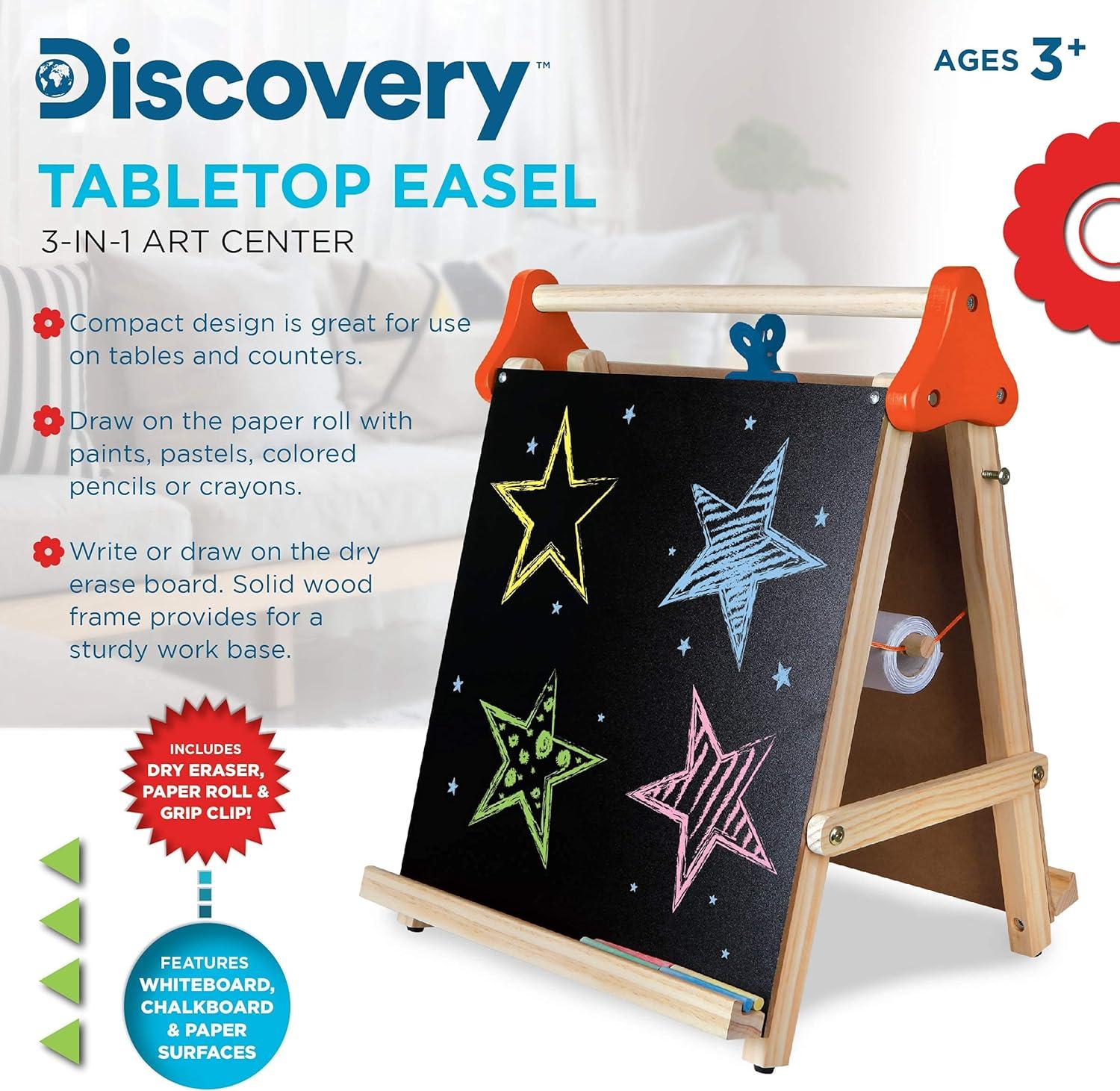 Discovery Kids Tabletop Easel 3-In-1 Art Center, with Whiteboard, Chalkboard And Paper Surfaces