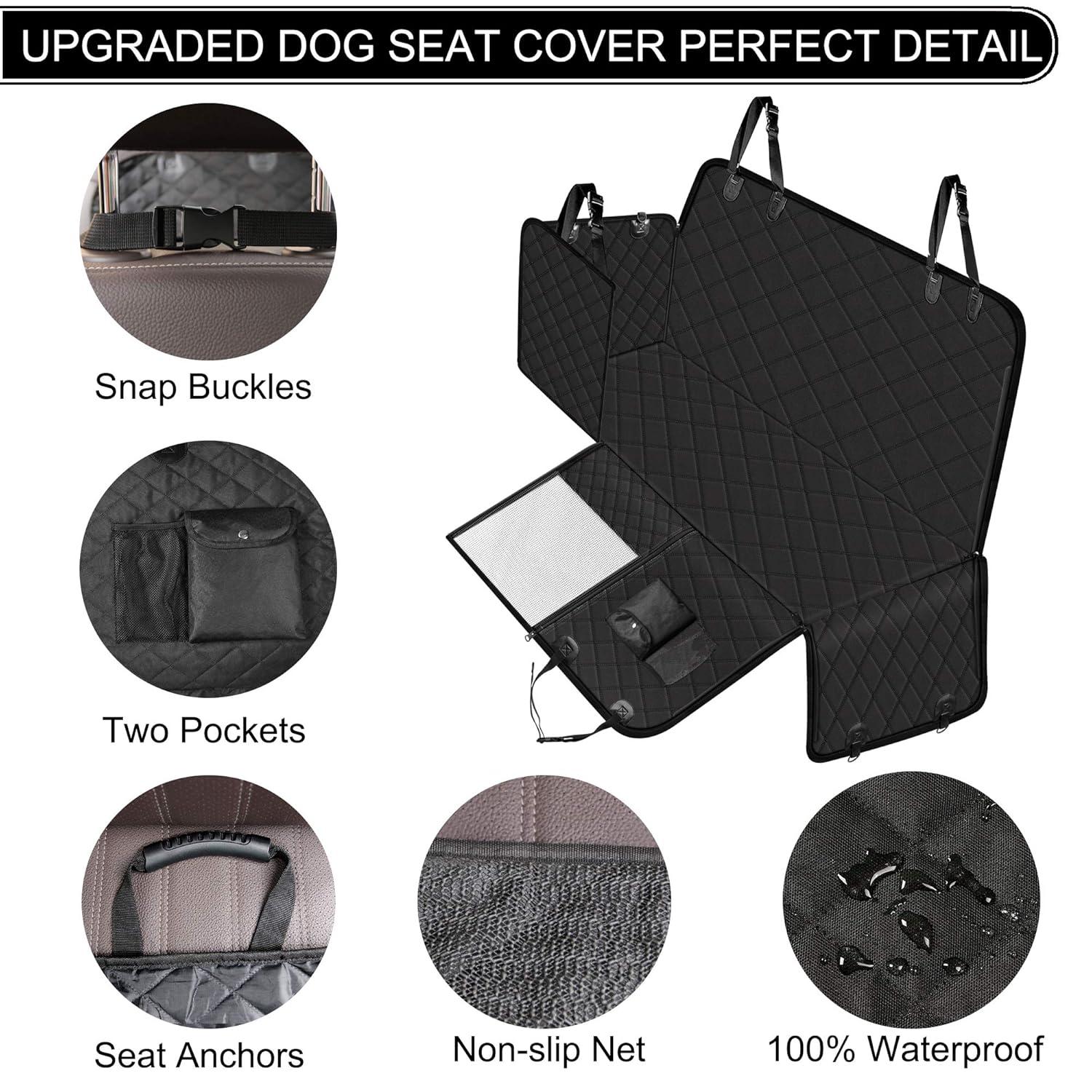 Dog Car Seat Cover with Storage Pockets Mesh Visual Window, Waterproof Nonslip , Heavy Duty Scratchproof Pet Dog Back Seat Cover Hammock for Cars Trucks and SUVs