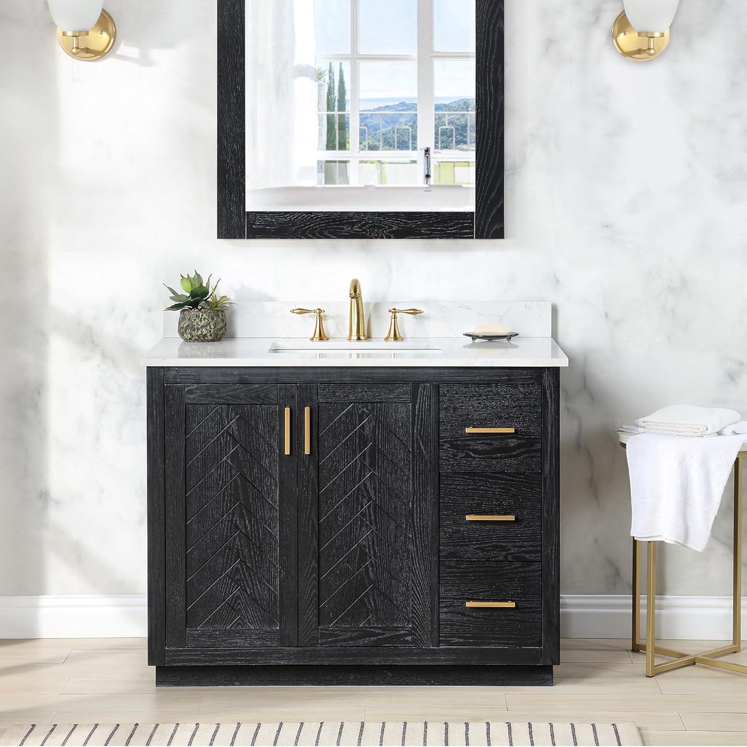 Gazsi 42" Wood Vanity in Charcoal Blue with Composite Stone Top without Mirror