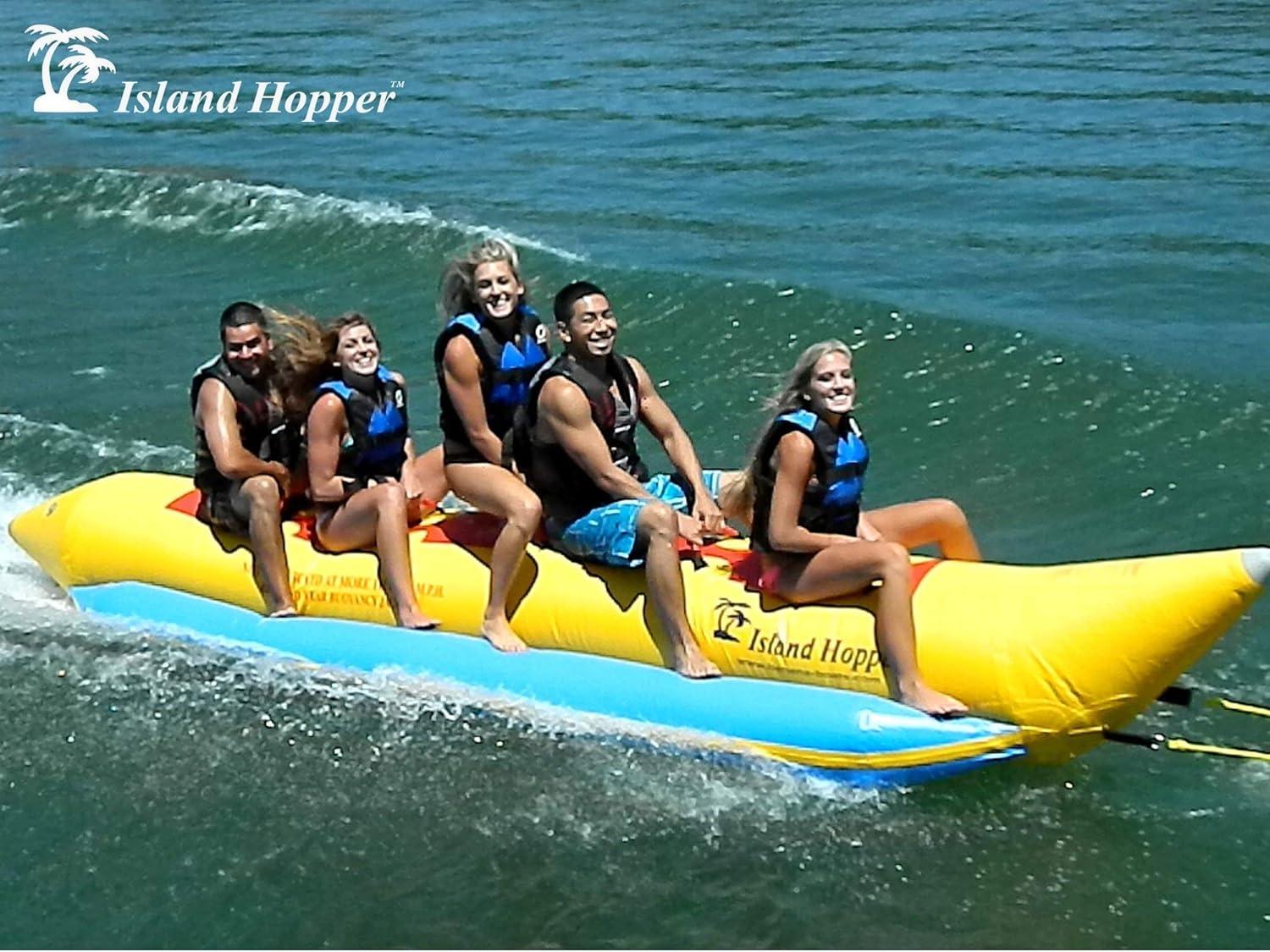 Island Hopper Heavy Recreational 5 Passenger Banana Boat, Yellow, Inflatable Water Sports Equipment, 18ft
