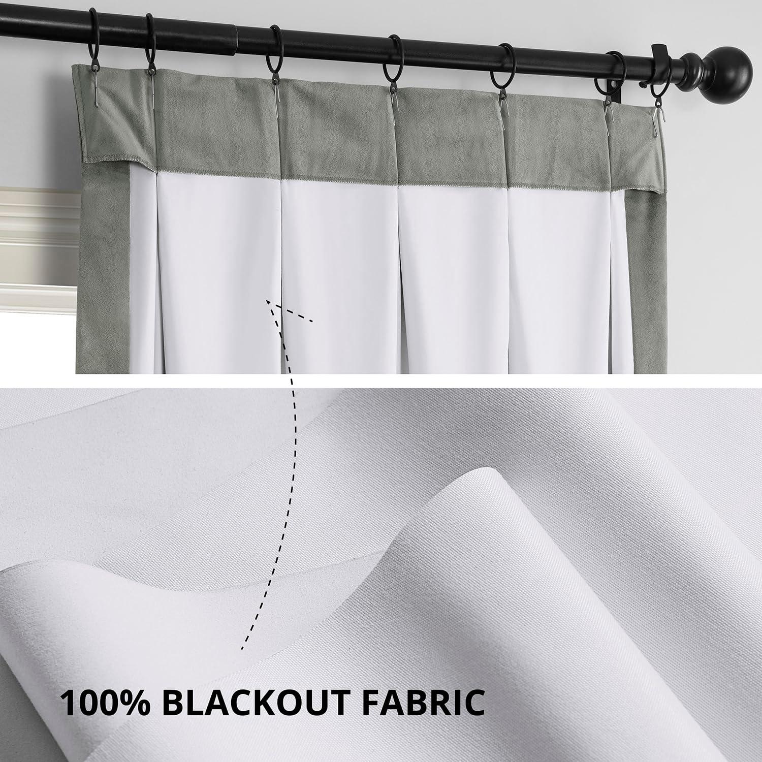 Silver Grey Velvet Pinch Pleat Blackout Curtain - 25 in. W x 96 in. L (1 Panel)