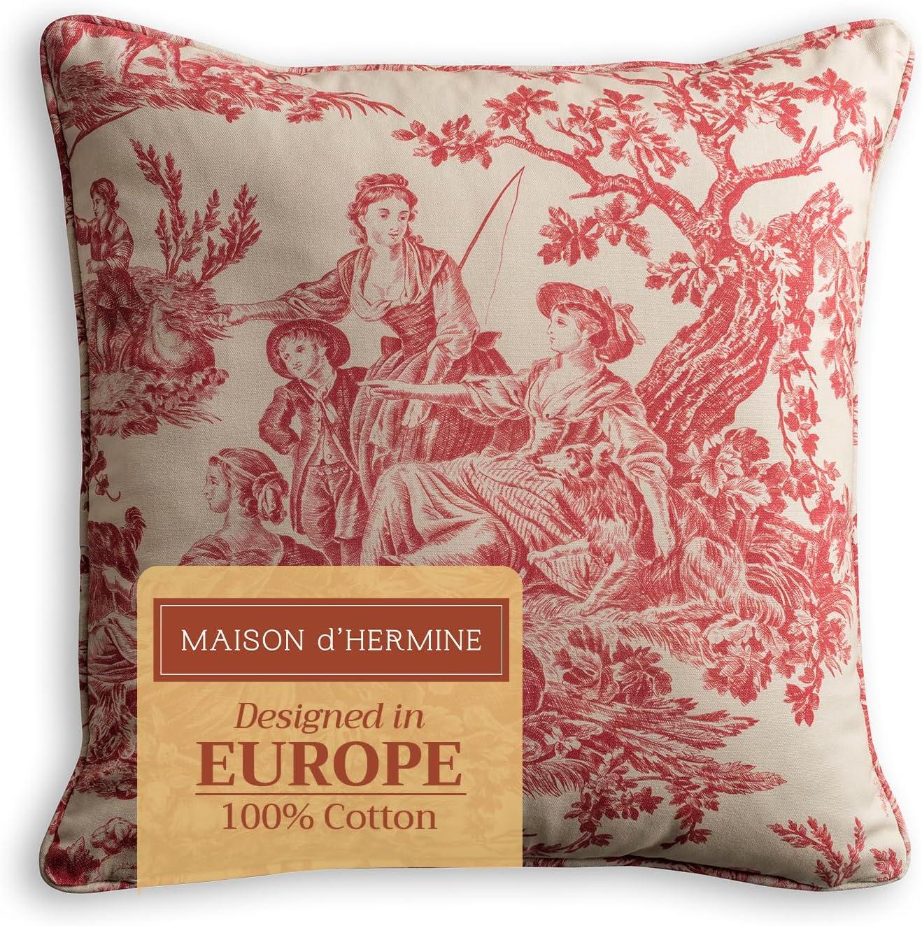 Maison d' Hermine Decorative Pillow Covers 18 x 18 Inch Square 100% Cotton Throw pillow Covers with invisible Zipper Cushion Case for Living Room Couch, Chair, Sofas, Bedroom, Home (Calais - Cardinal)