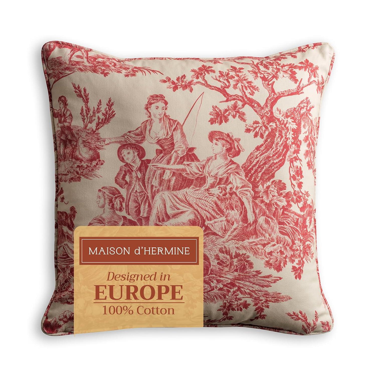 Maison d' Hermine Decorative Pillow Covers 18 x 18 Inch Square 100% Cotton Throw pillow Covers with invisible Zipper Cushion Case for Living Room Couch, Chair, Sofas, Bedroom, Home (Calais - Cardinal)