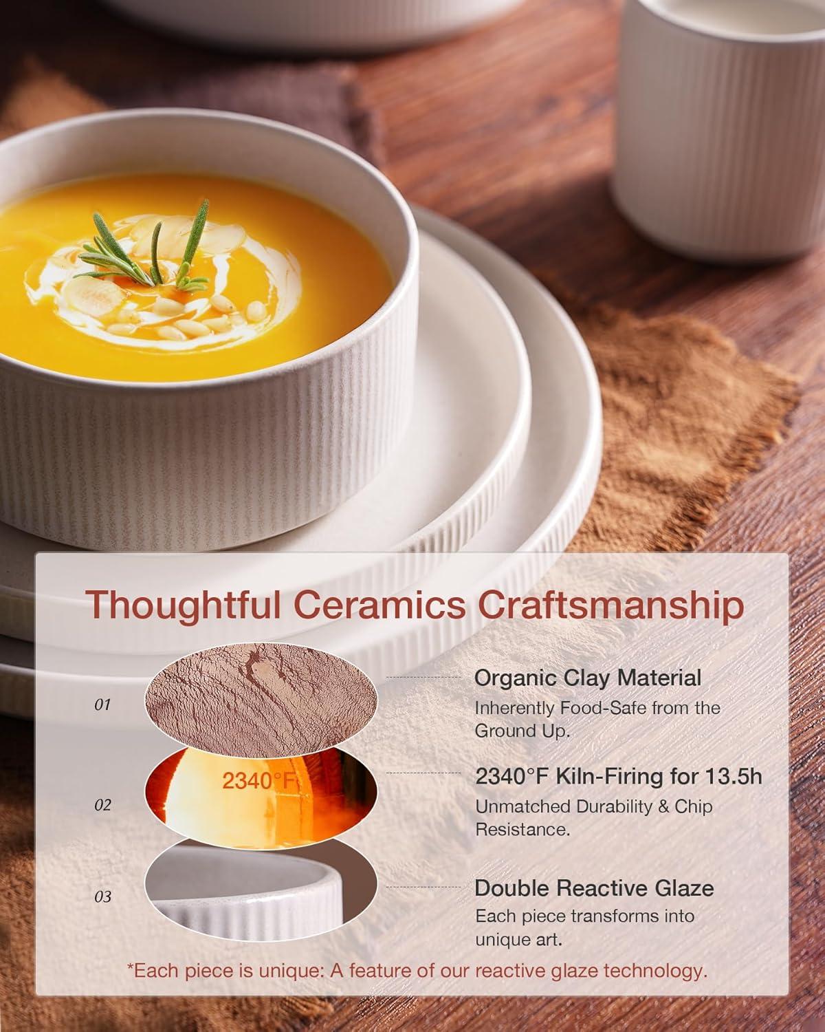 Famiware Star Stoneware Dinnerware Sets, Plates and Bowls Set for 4, 12 Piece Dish Set, Matte White