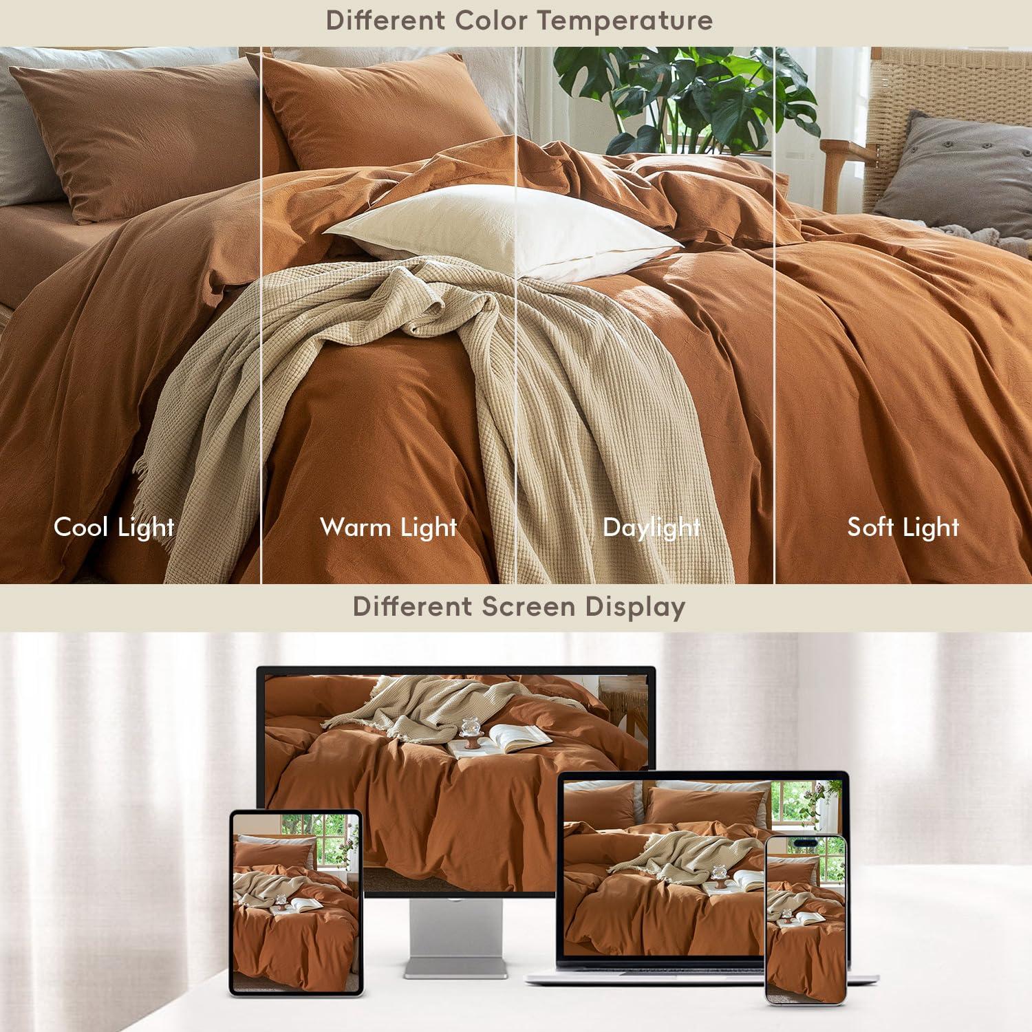 MOOMEE 100% Washed Cotton Linen Like Textured Duvet Cover Set